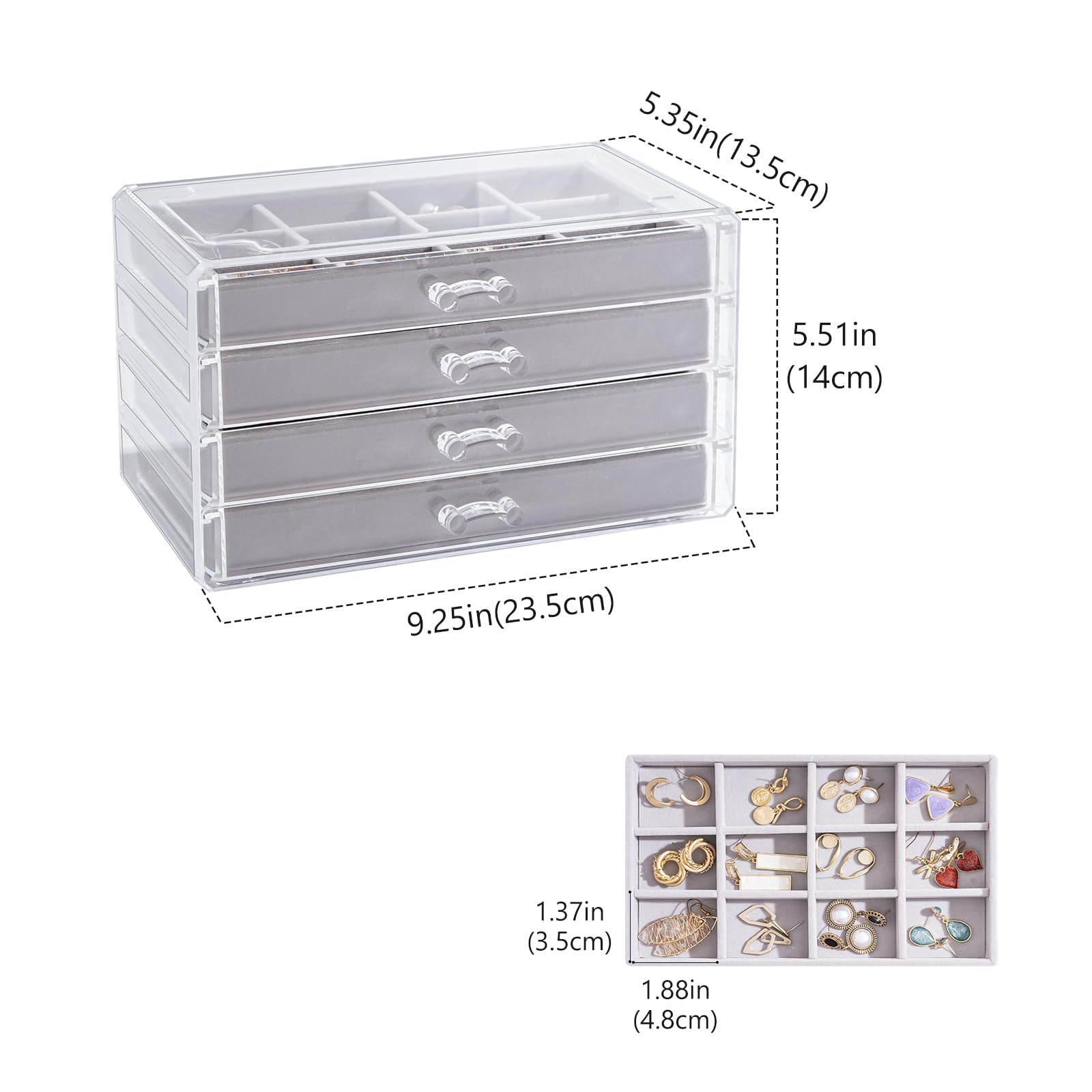 Acrylic Jewelry Box with Adjustable Velvet Trays