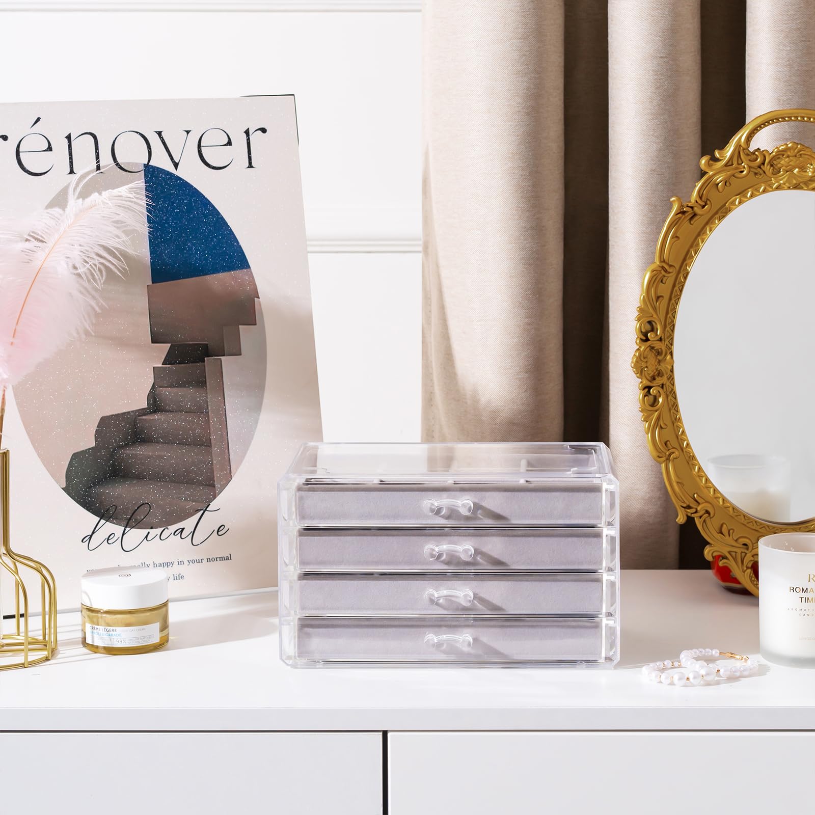 Acrylic Jewelry Box with Adjustable Velvet Trays