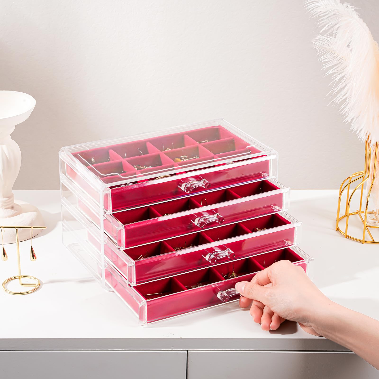 Acrylic Jewelry Box with Adjustable Velvet Trays