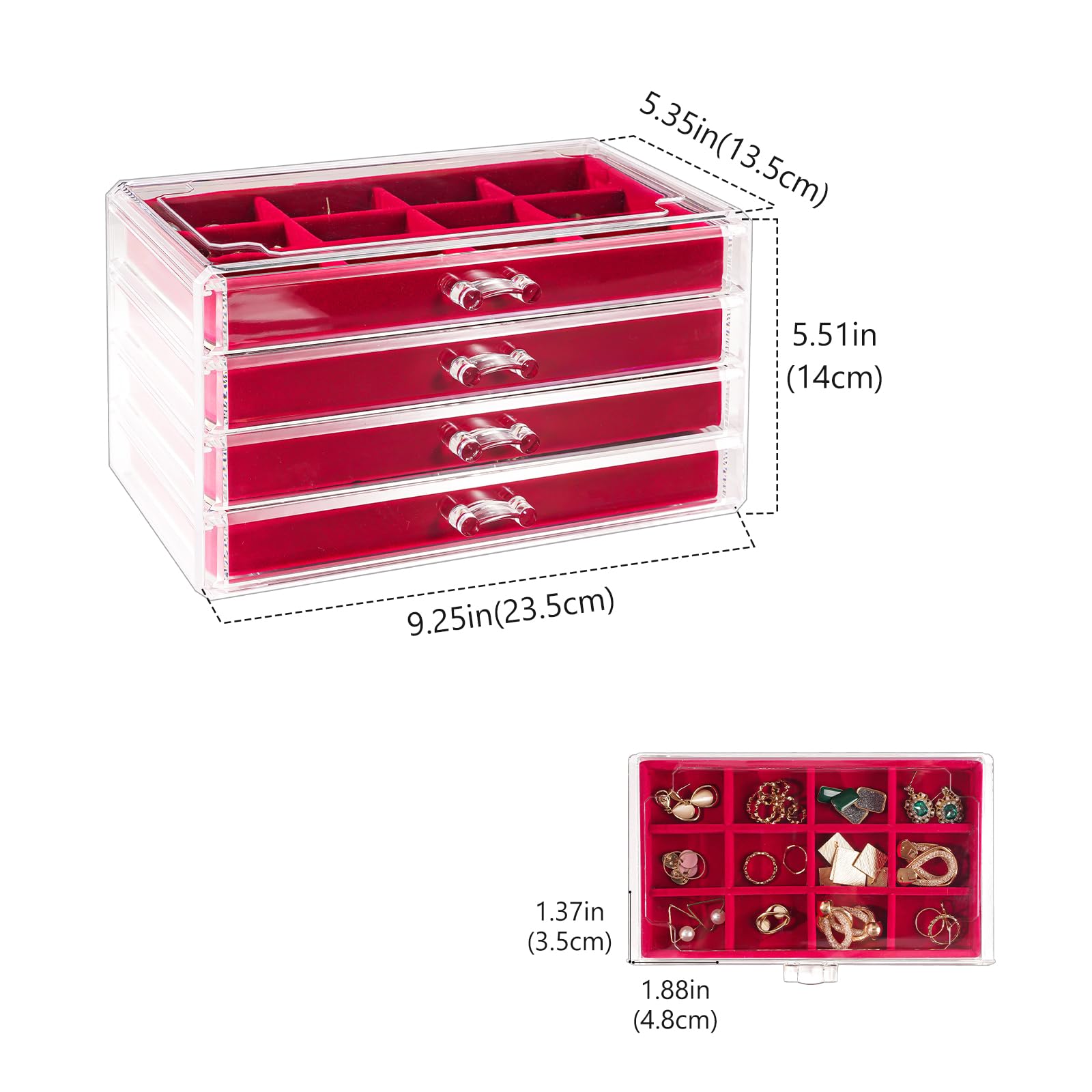 Acrylic Jewelry Box with Adjustable Velvet Trays