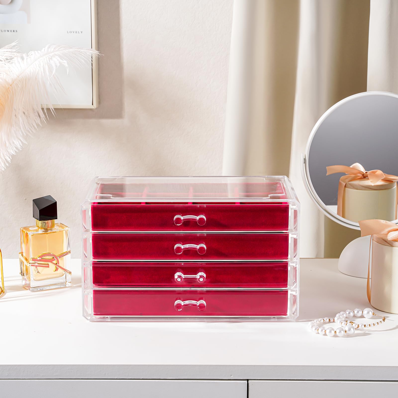 Acrylic Jewelry Box with Adjustable Velvet Trays