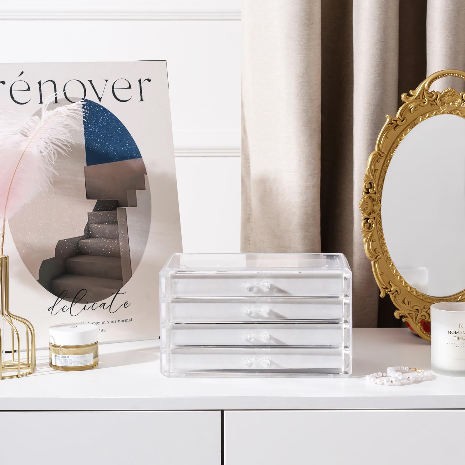 Acrylic Jewelry Box with Adjustable Velvet Trays