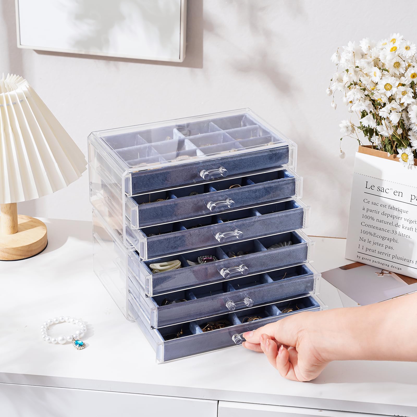 Acrylic Jewelry Box with Adjustable Velvet Trays