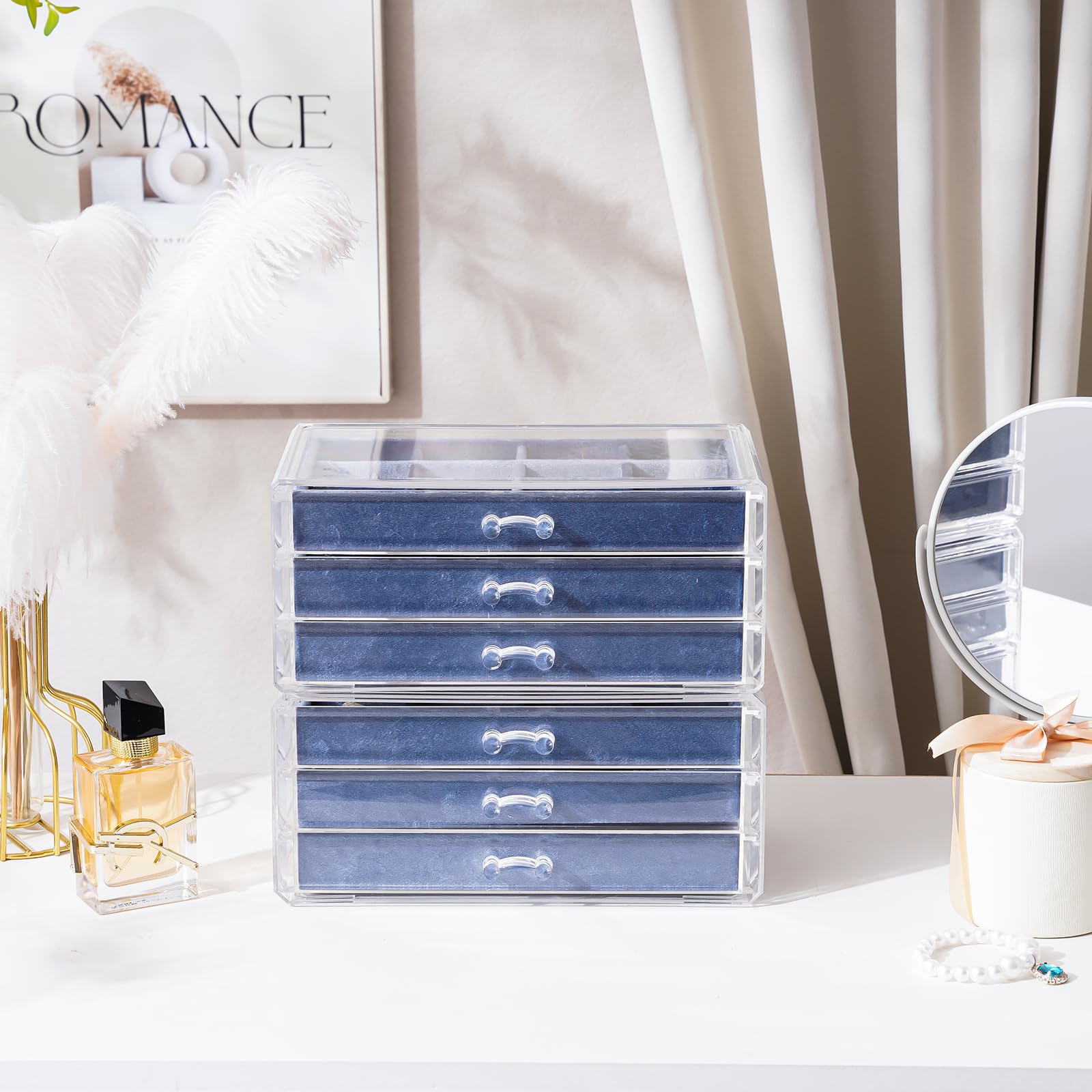 Acrylic Jewelry Box with Adjustable Velvet Trays