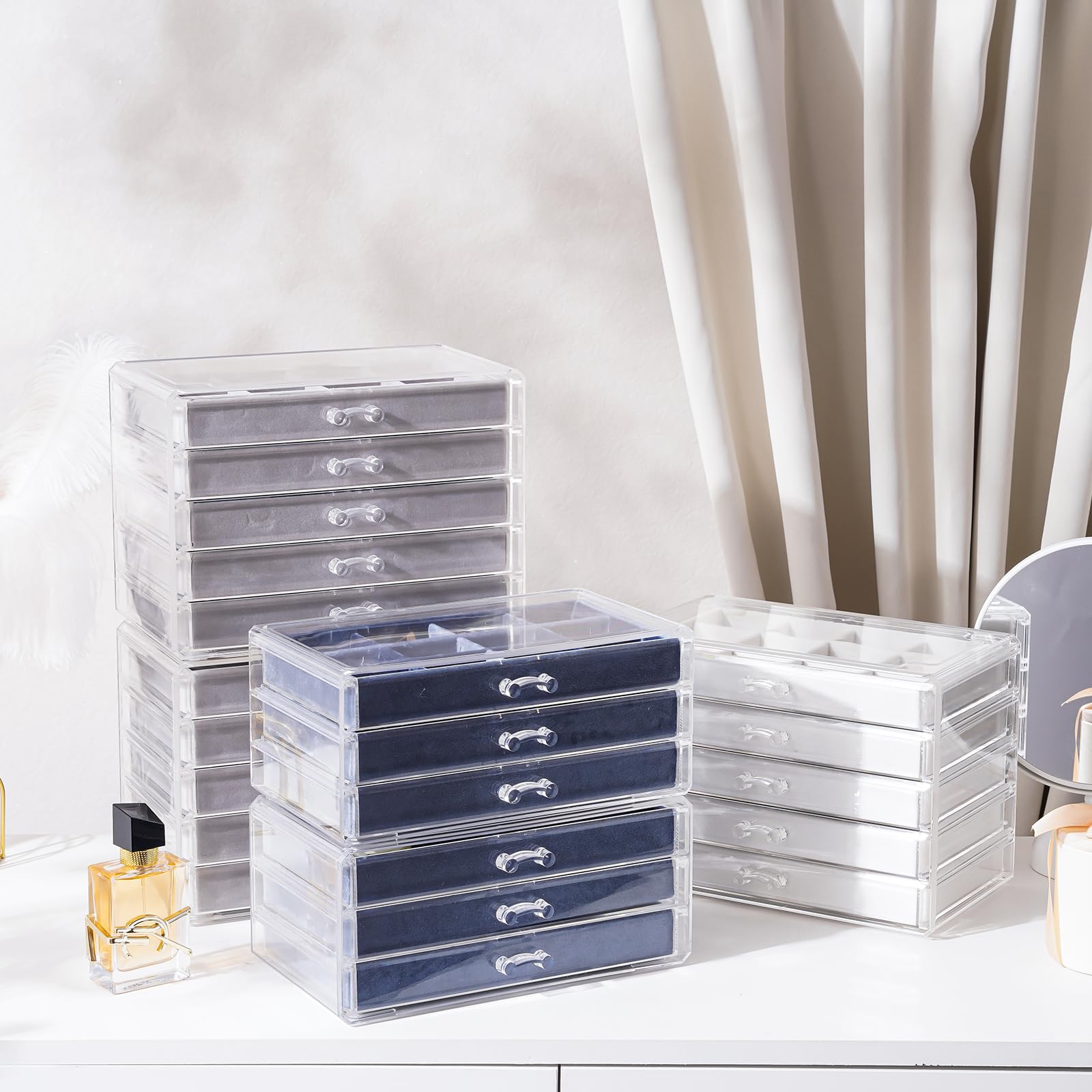 Acrylic Jewelry Box with Adjustable Velvet Trays