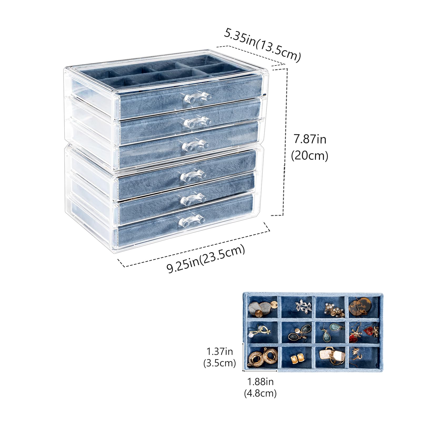 Acrylic Jewelry Box with Adjustable Velvet Trays