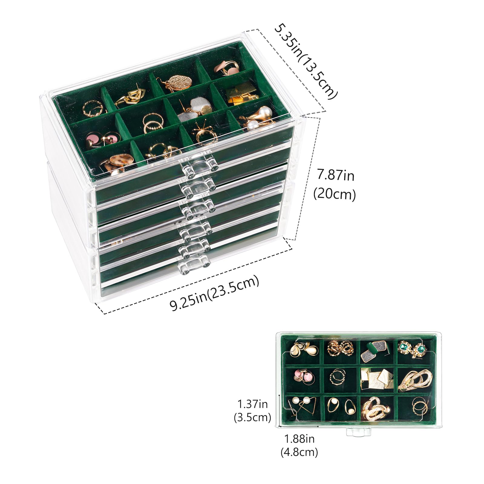 Acrylic Jewelry Box with Adjustable Velvet Trays