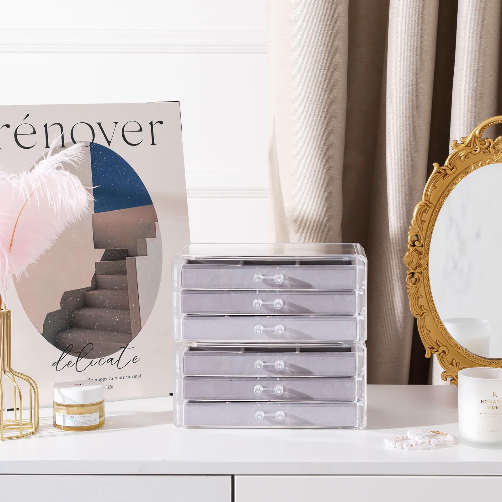 Acrylic Jewelry Box with Adjustable Velvet Trays