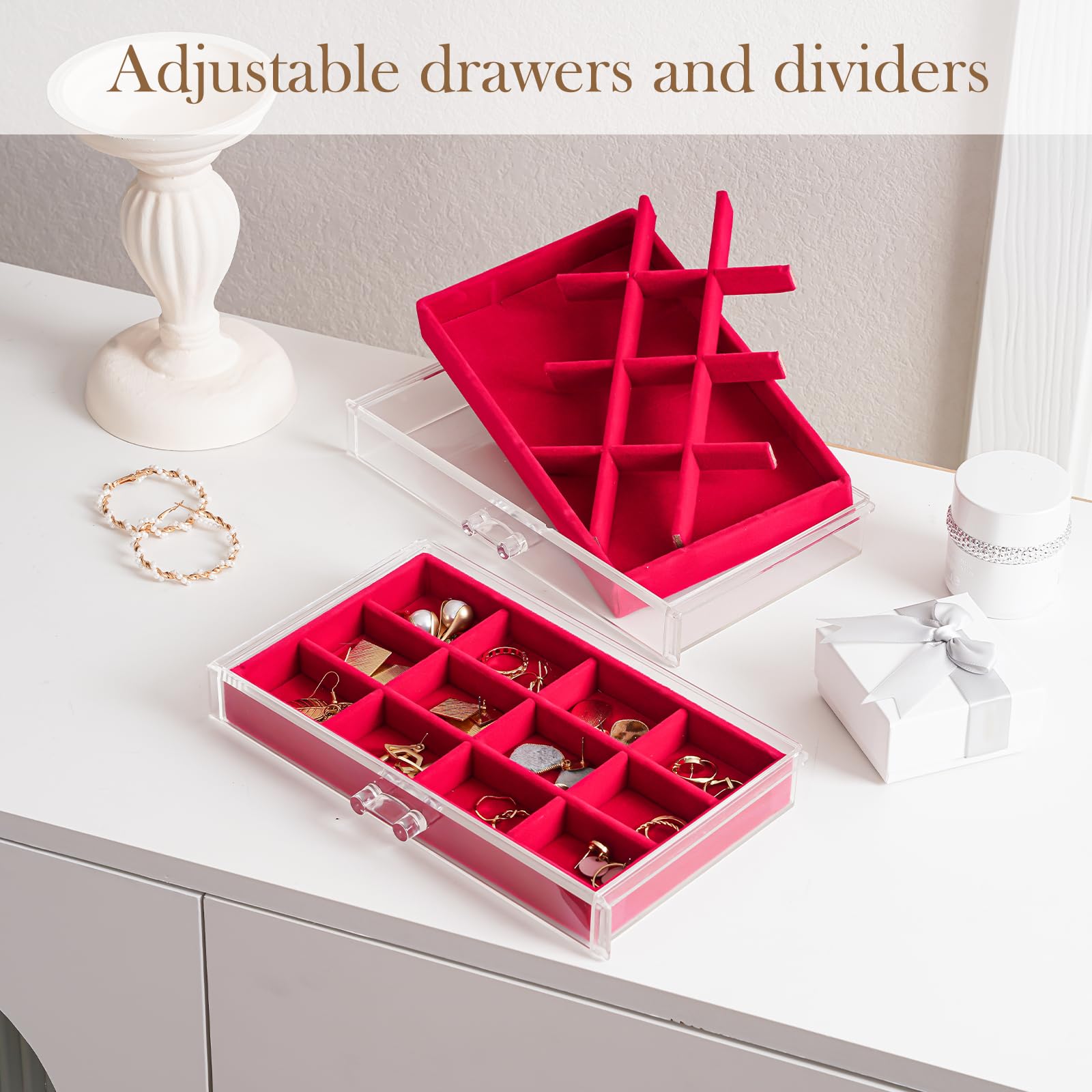 Acrylic Jewelry Box with Adjustable Velvet Trays