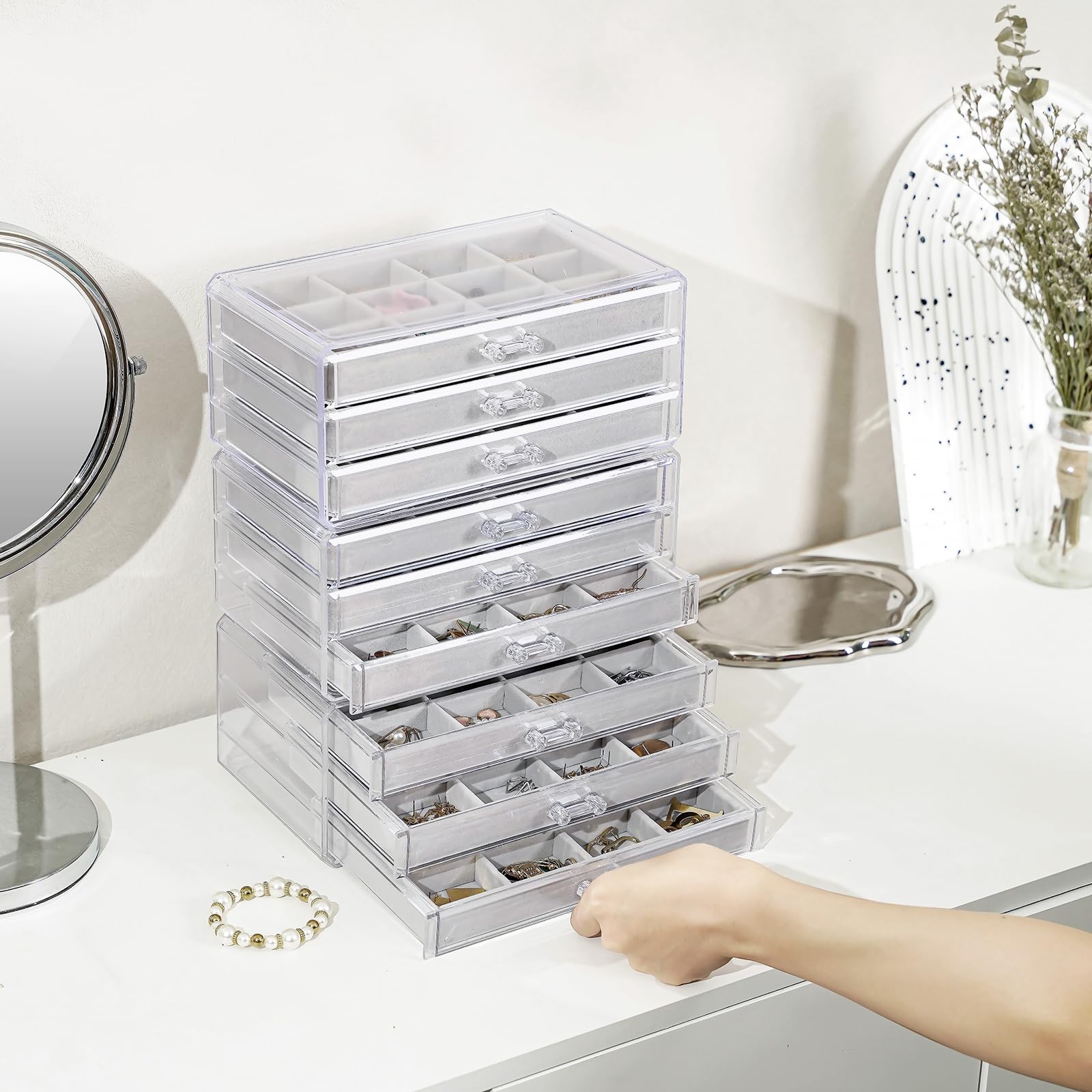 Acrylic Jewelry Box with Adjustable Velvet Trays