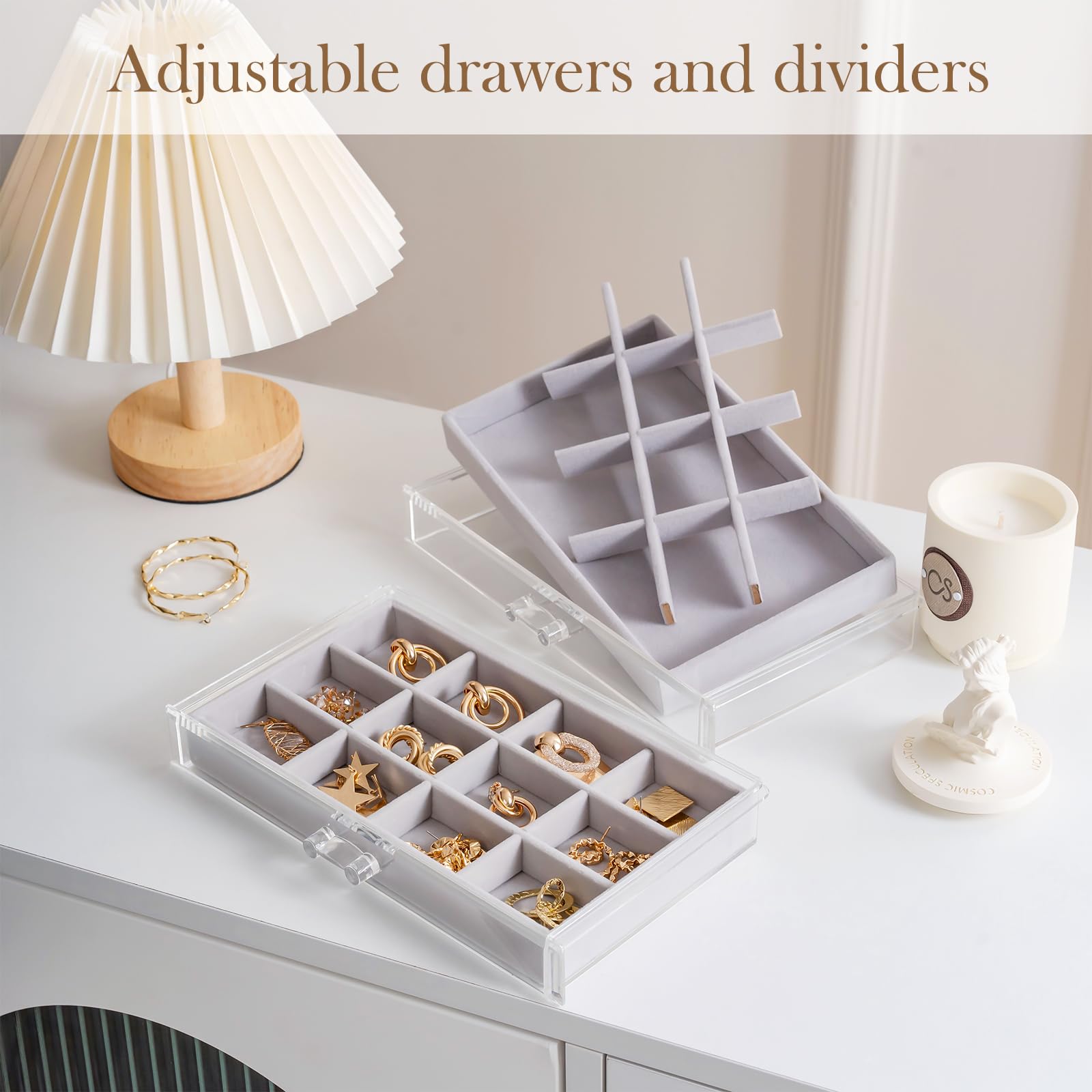 Acrylic Jewelry Box with Adjustable Velvet Trays
