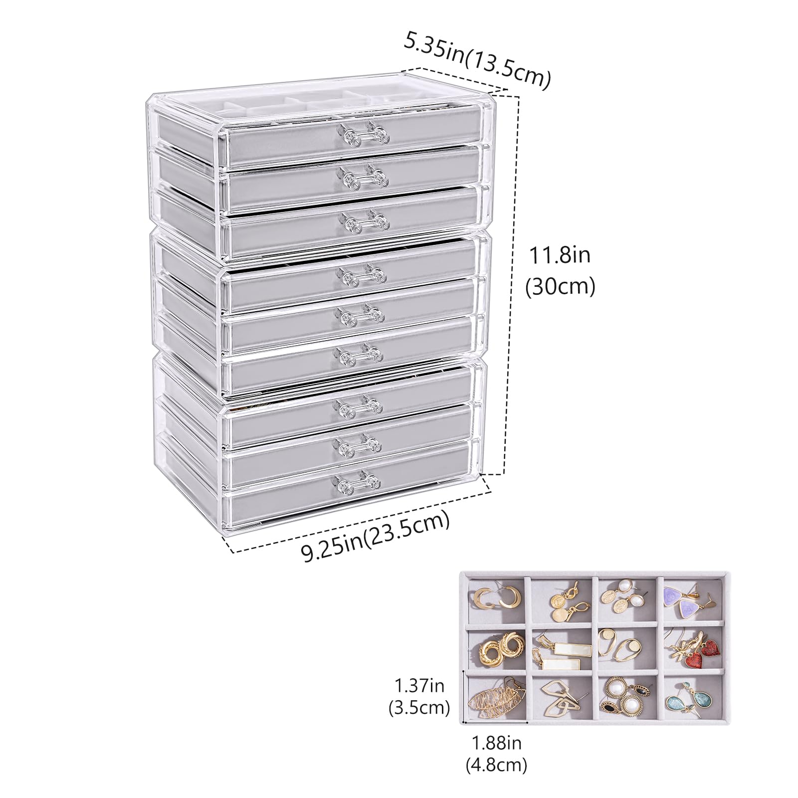 Acrylic Jewelry Box with Adjustable Velvet Trays