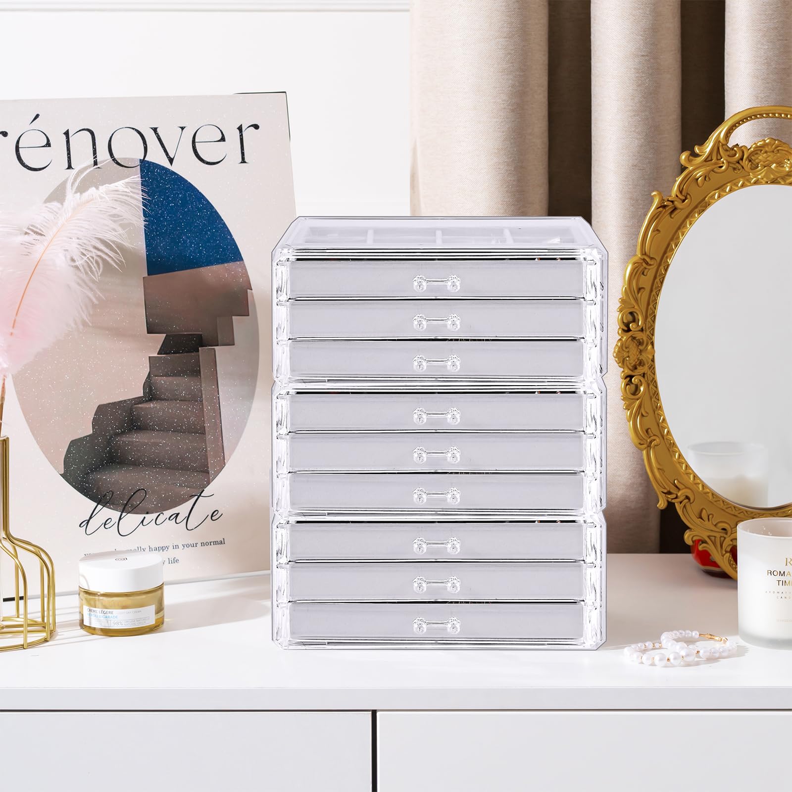 Acrylic Jewelry Box with Adjustable Velvet Trays