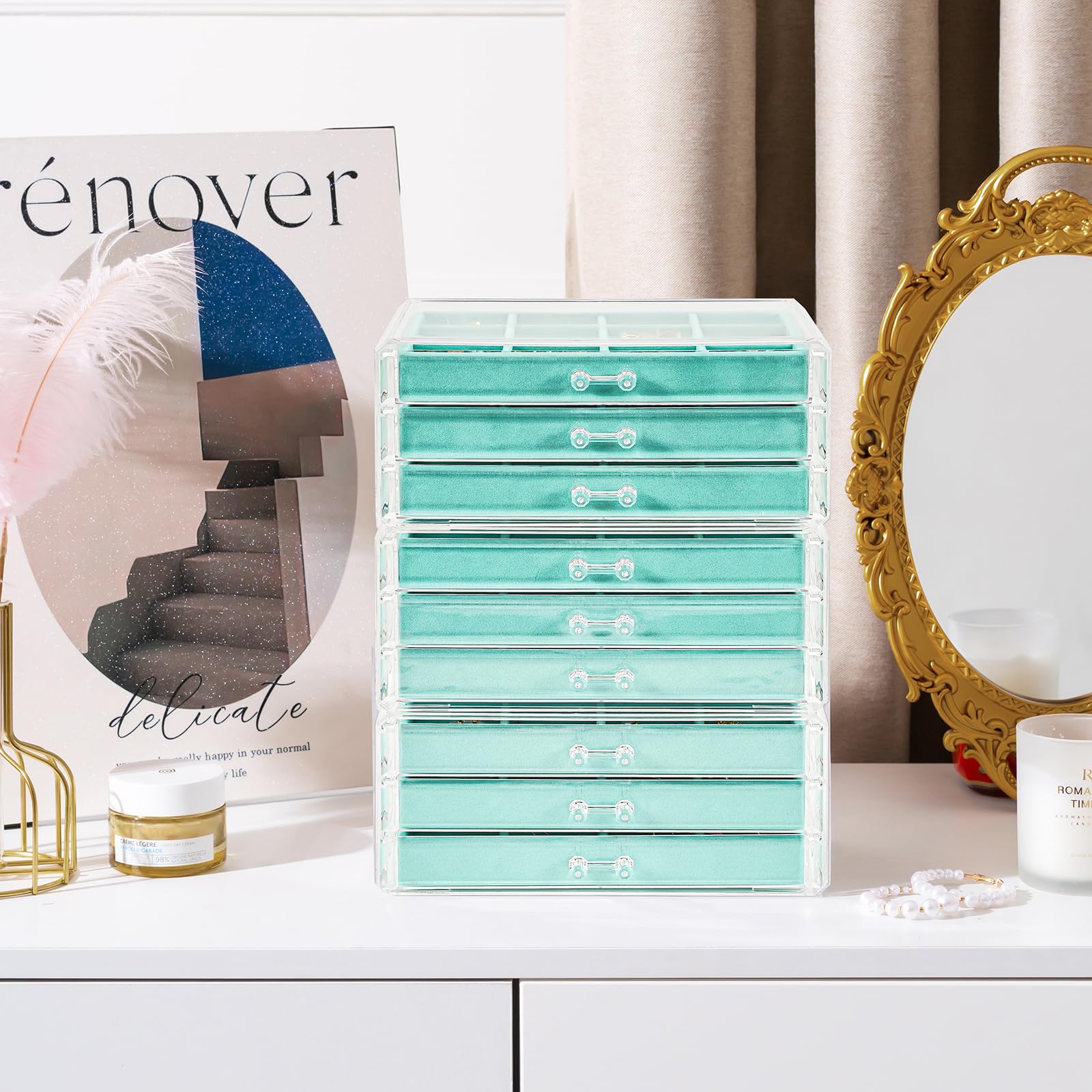 Acrylic Jewelry Box with Adjustable Velvet Trays