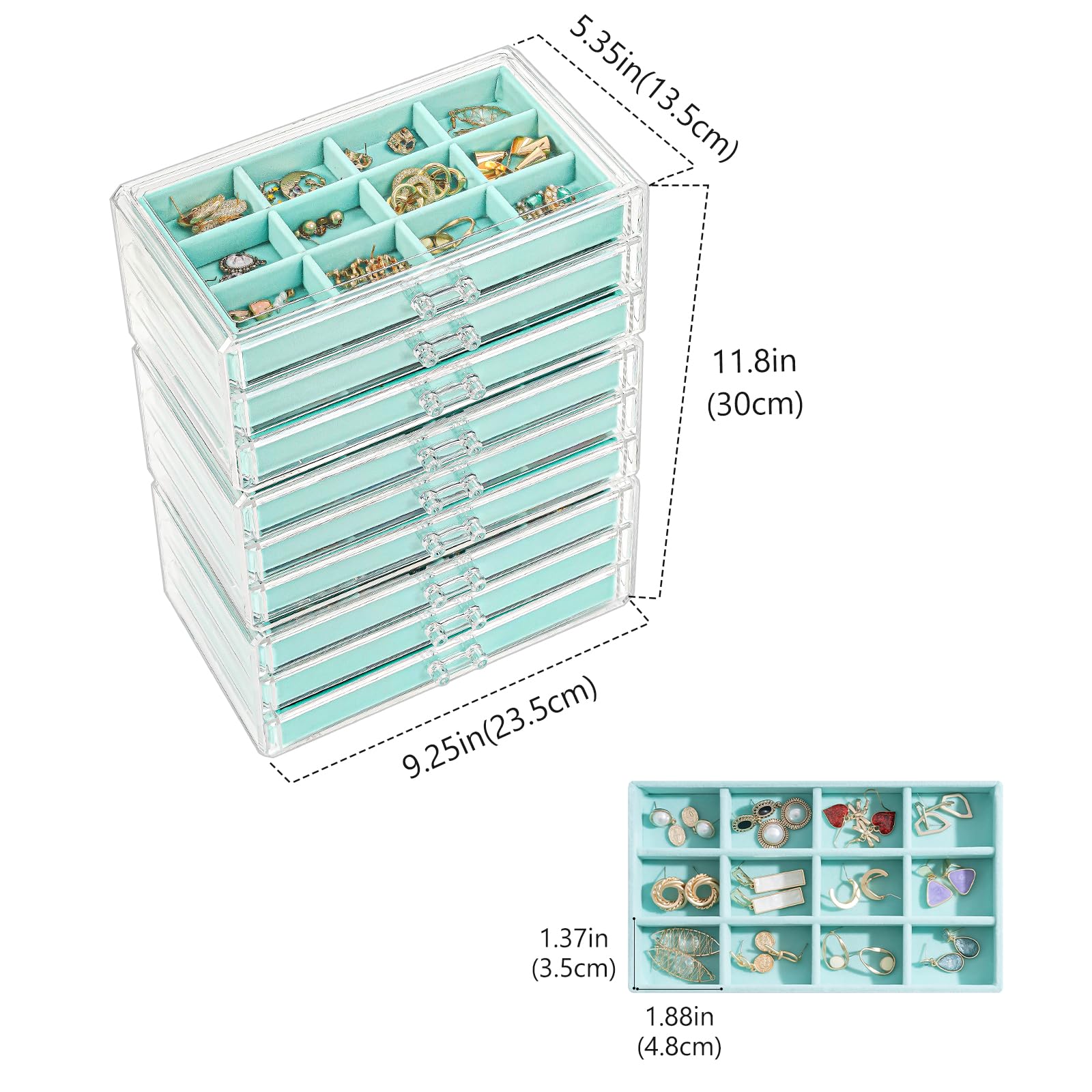 Acrylic Jewelry Box with Adjustable Velvet Trays