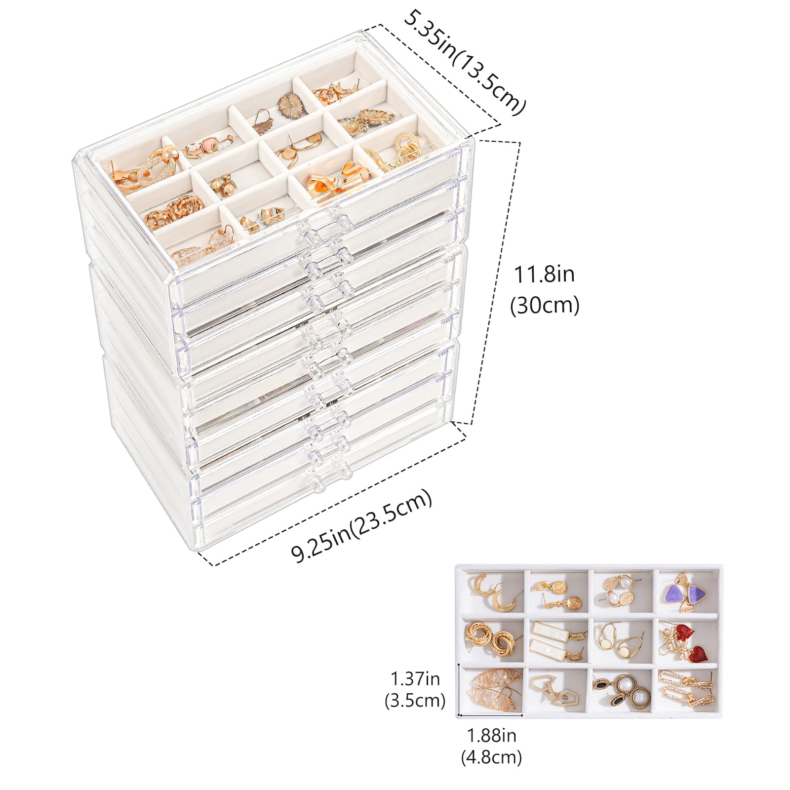 Acrylic Jewelry Box with Adjustable Velvet Trays