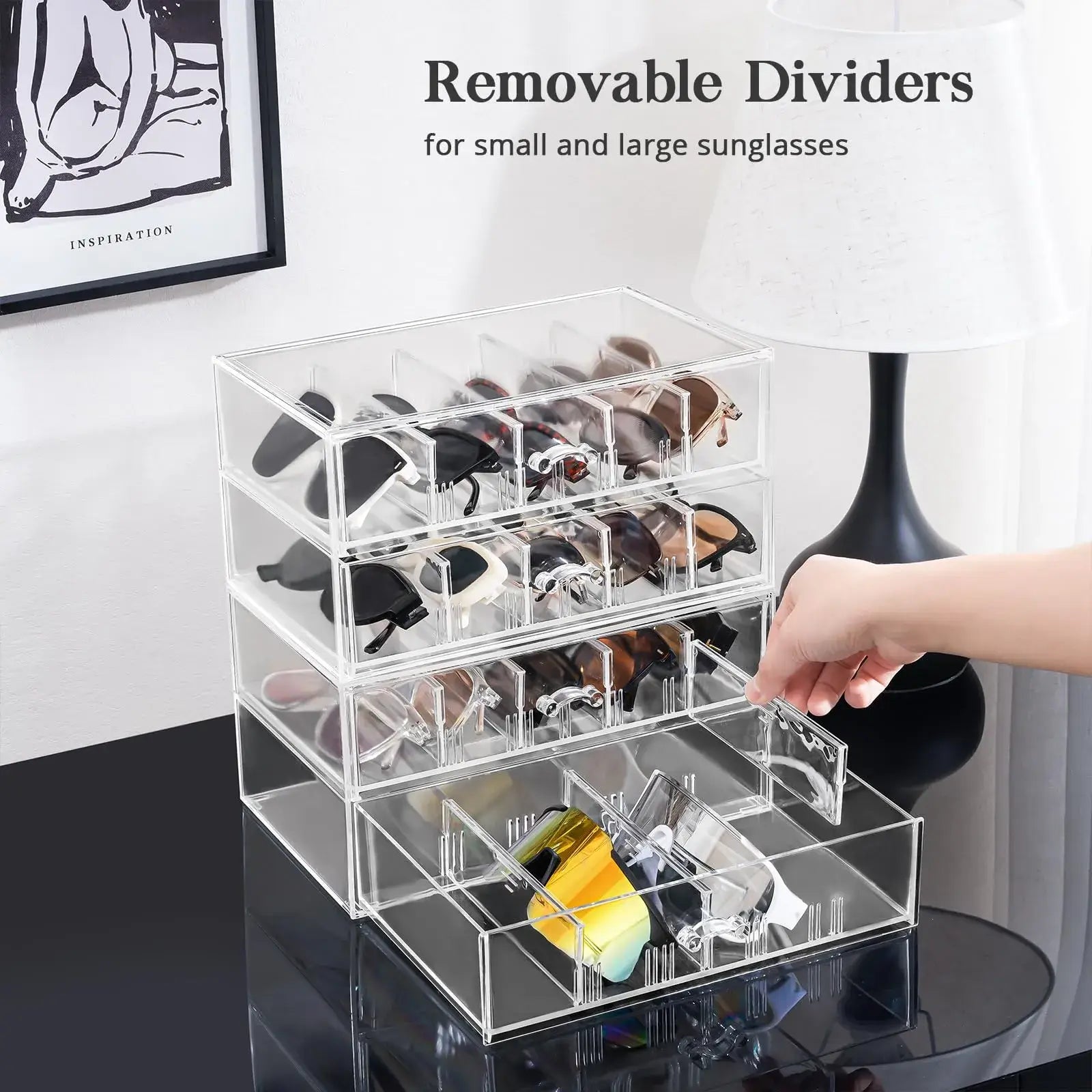 Clear Sunglasses Organizer with Drawer