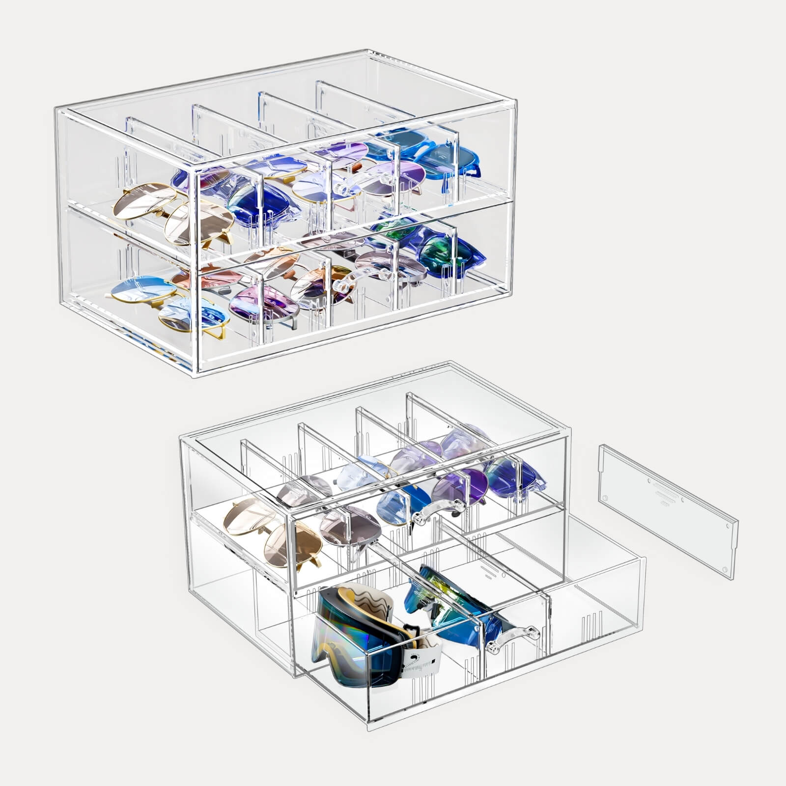 Clear Sunglasses Organizer with Drawer