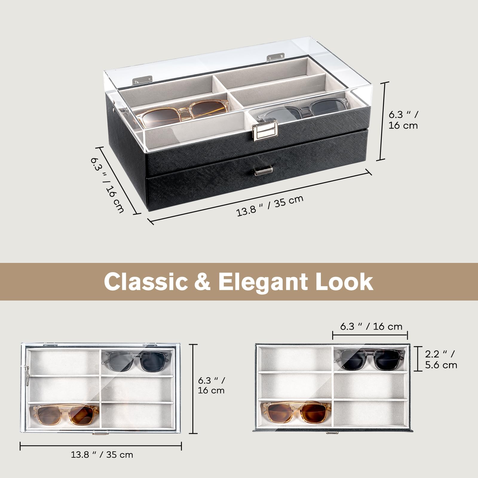 12 Slots Acrylic Clear Top Sunglass Organizer