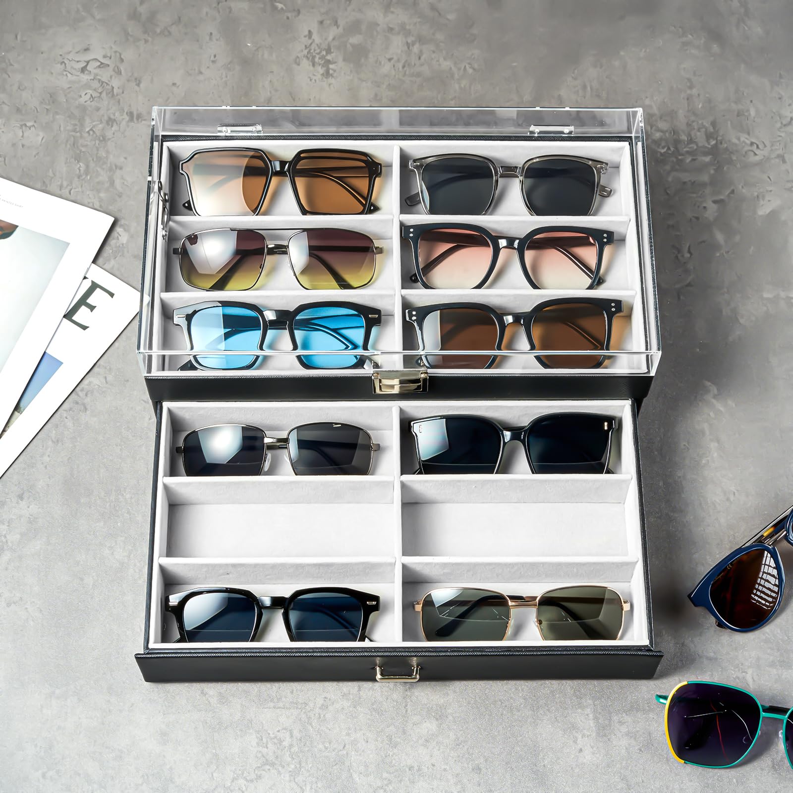 12 Slots Acrylic Clear Top Sunglass Organizer