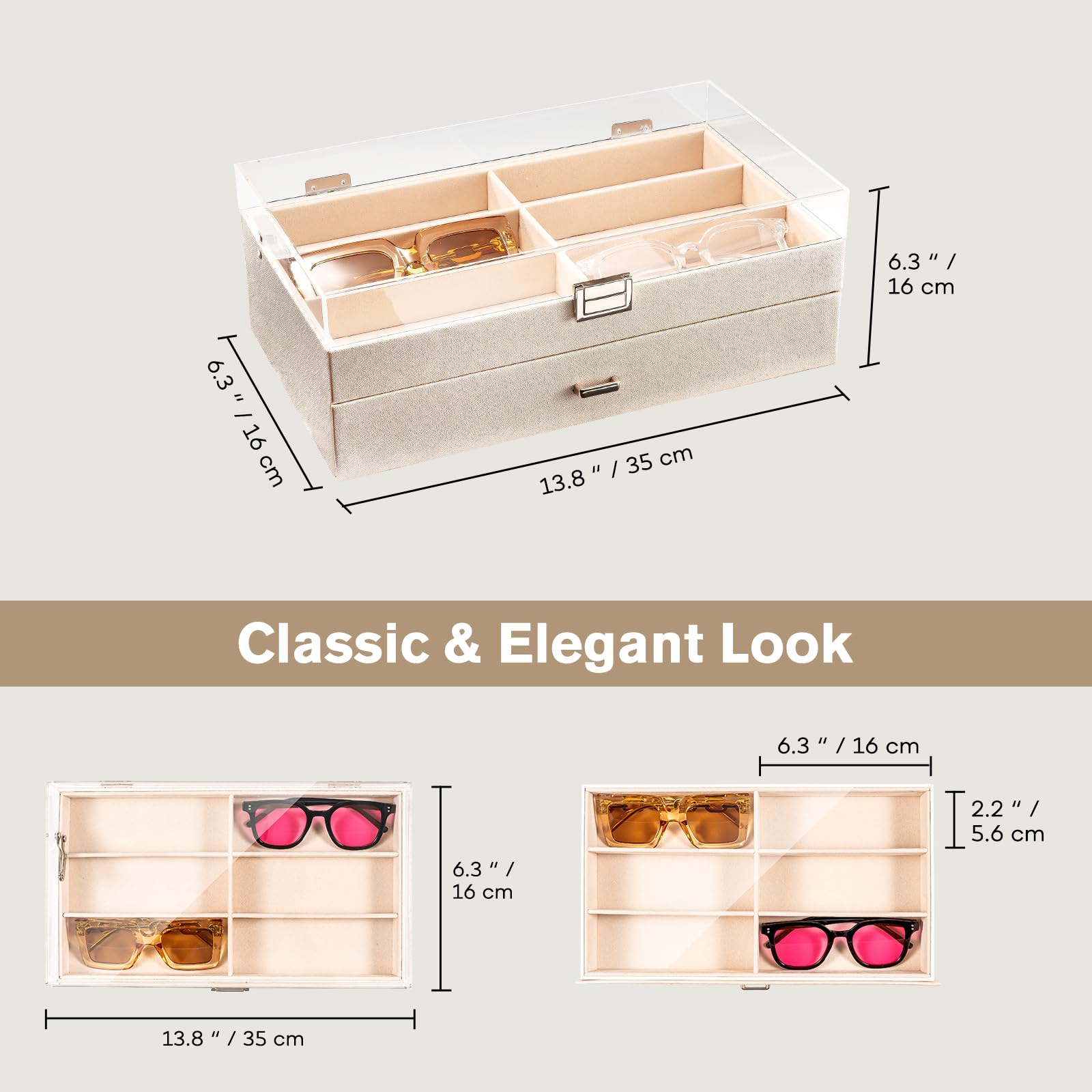 12 Slots Acrylic Clear Top Sunglass Organizer