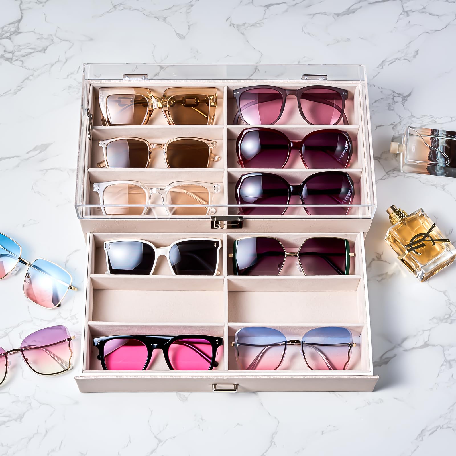 12 Slots Acrylic Clear Top Sunglass Organizer