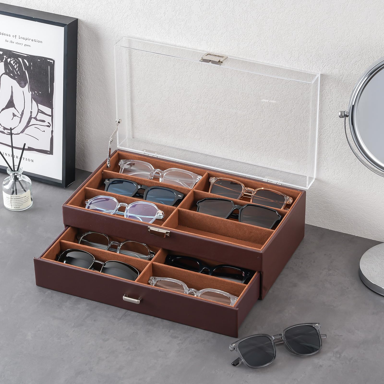 12 Slots Acrylic Clear Top Sunglass Organizer