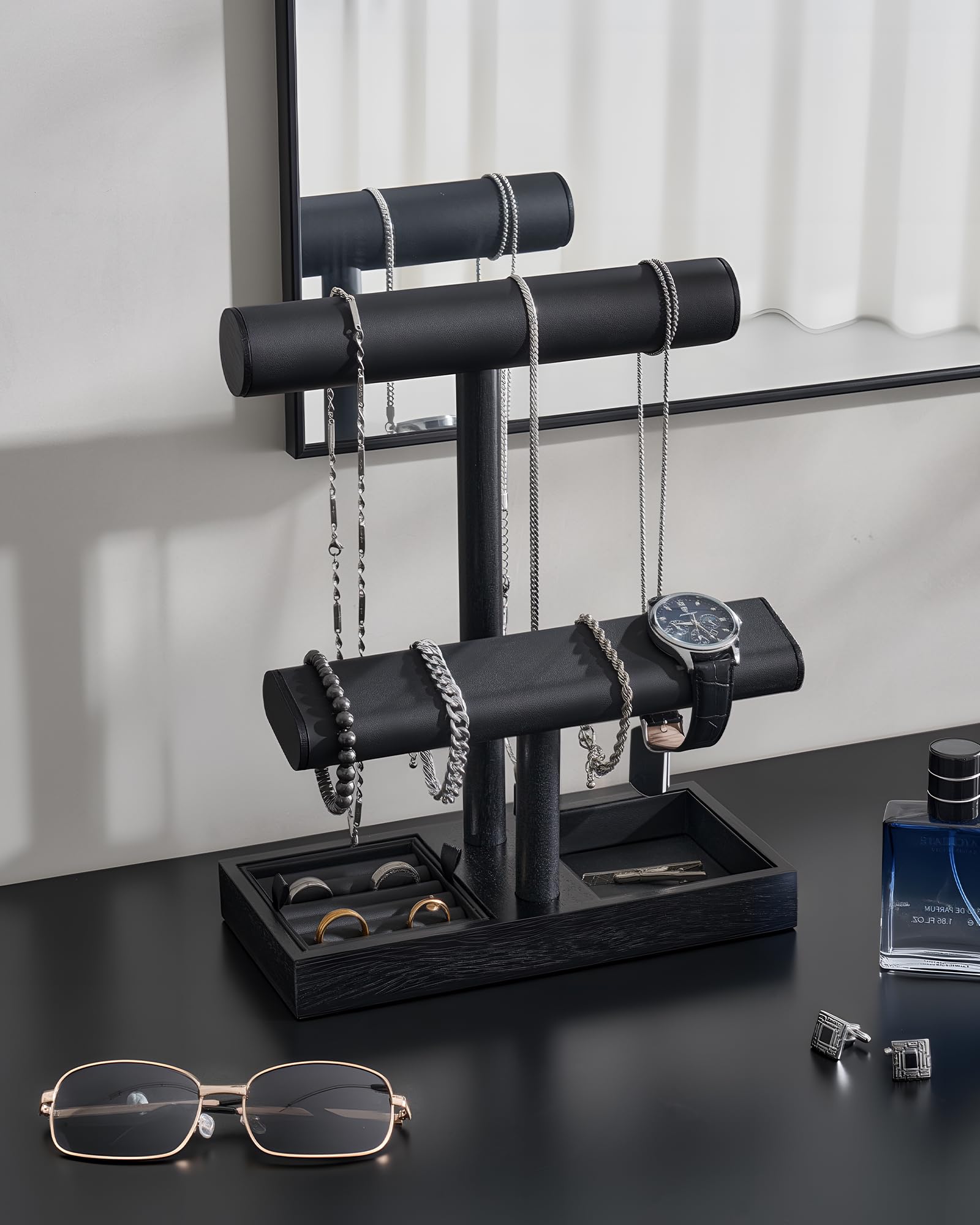 Wooden T-Bar Jewelry Organizer Stand