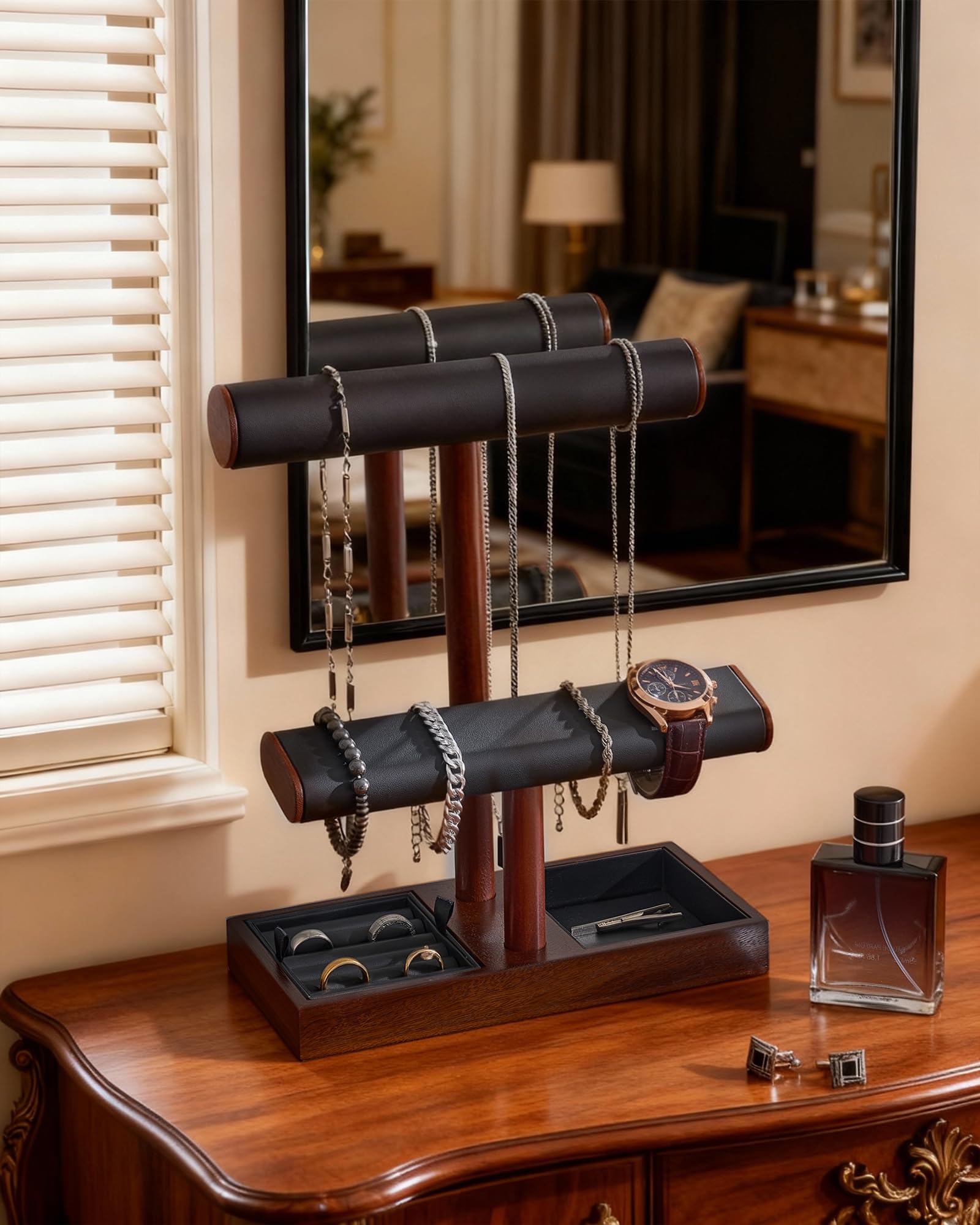 Wooden T-Bar Jewelry Organizer Stand