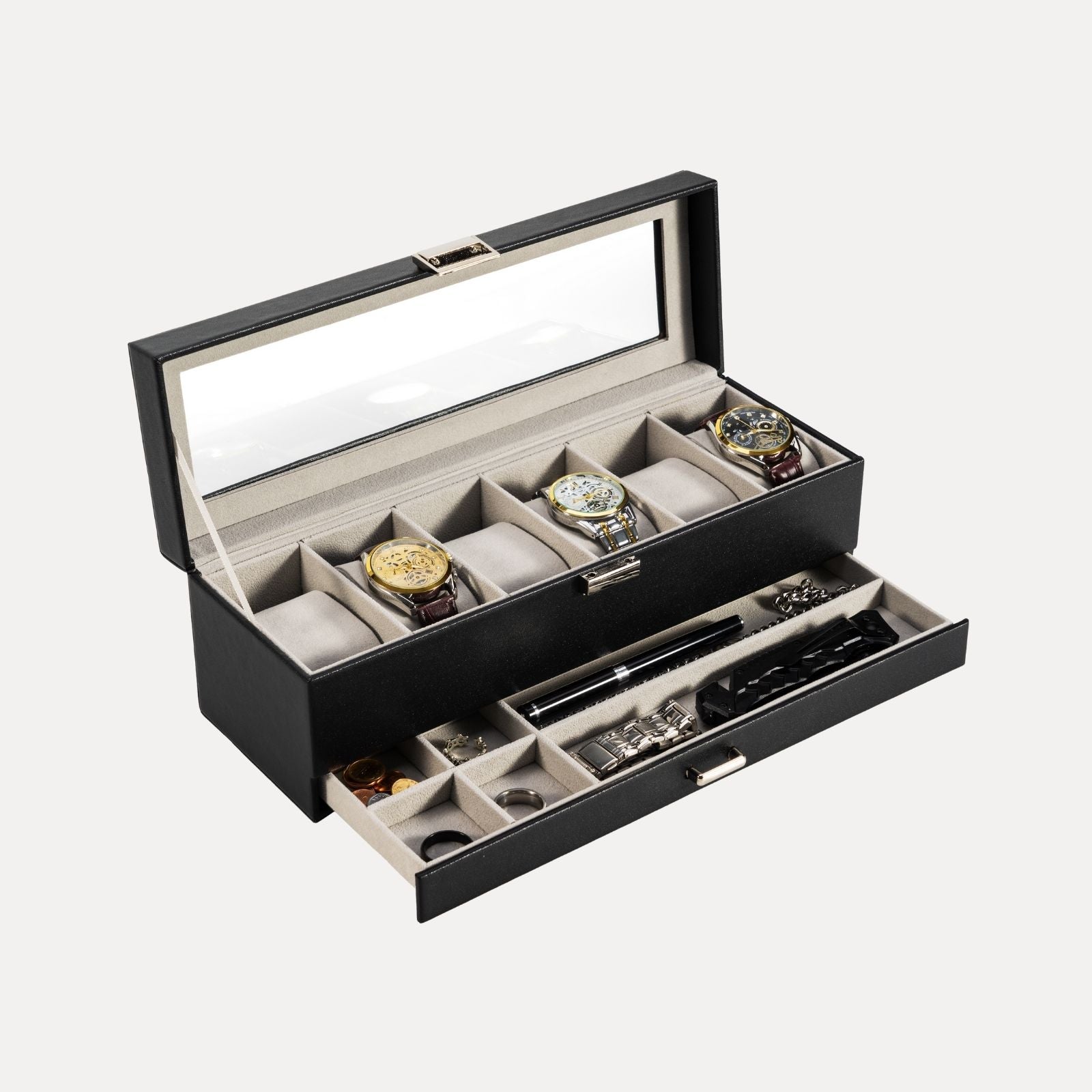 6 Slot 2-Layer Watch Display Case with Drawer