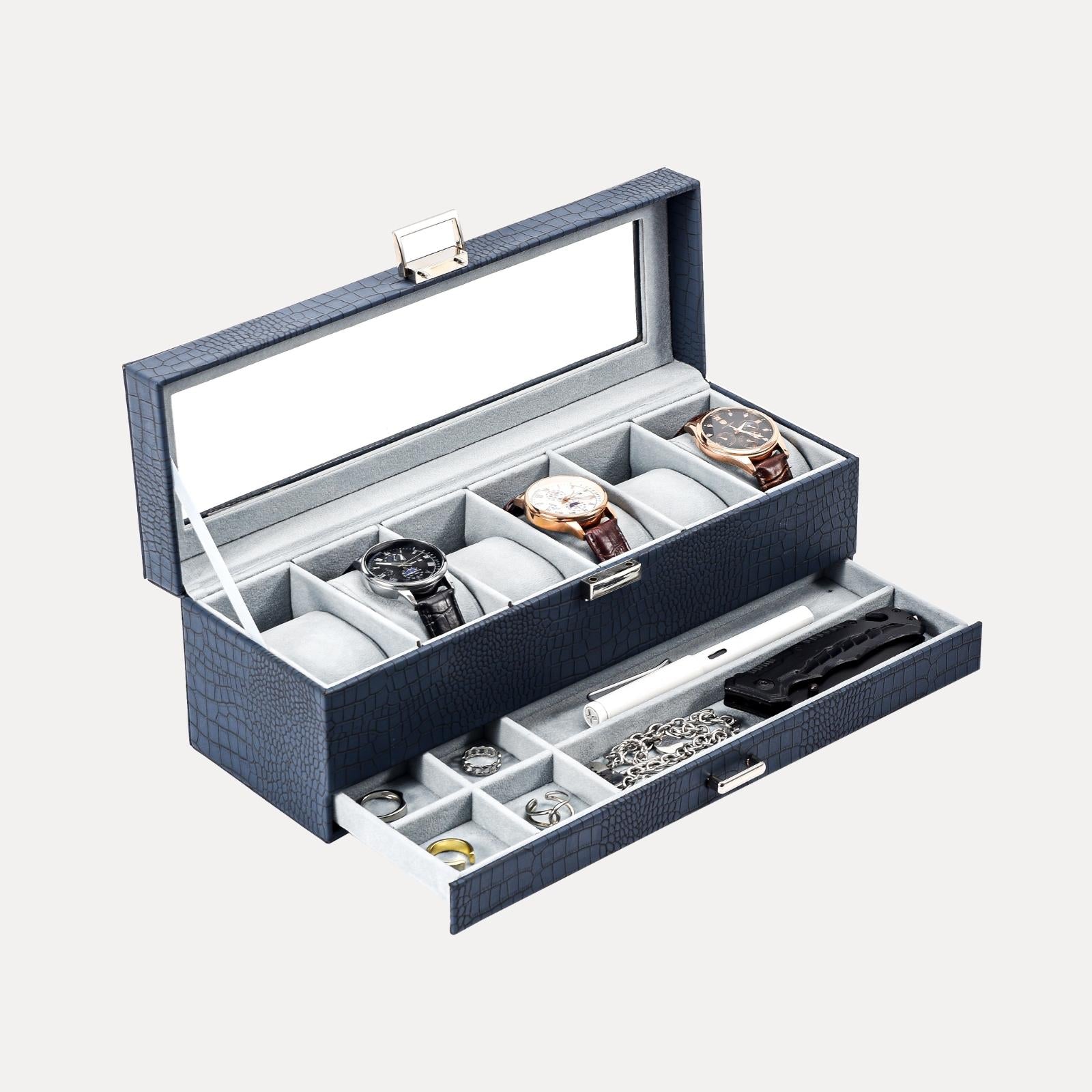 6 Slot 2-Layer Watch Display Case with Drawer