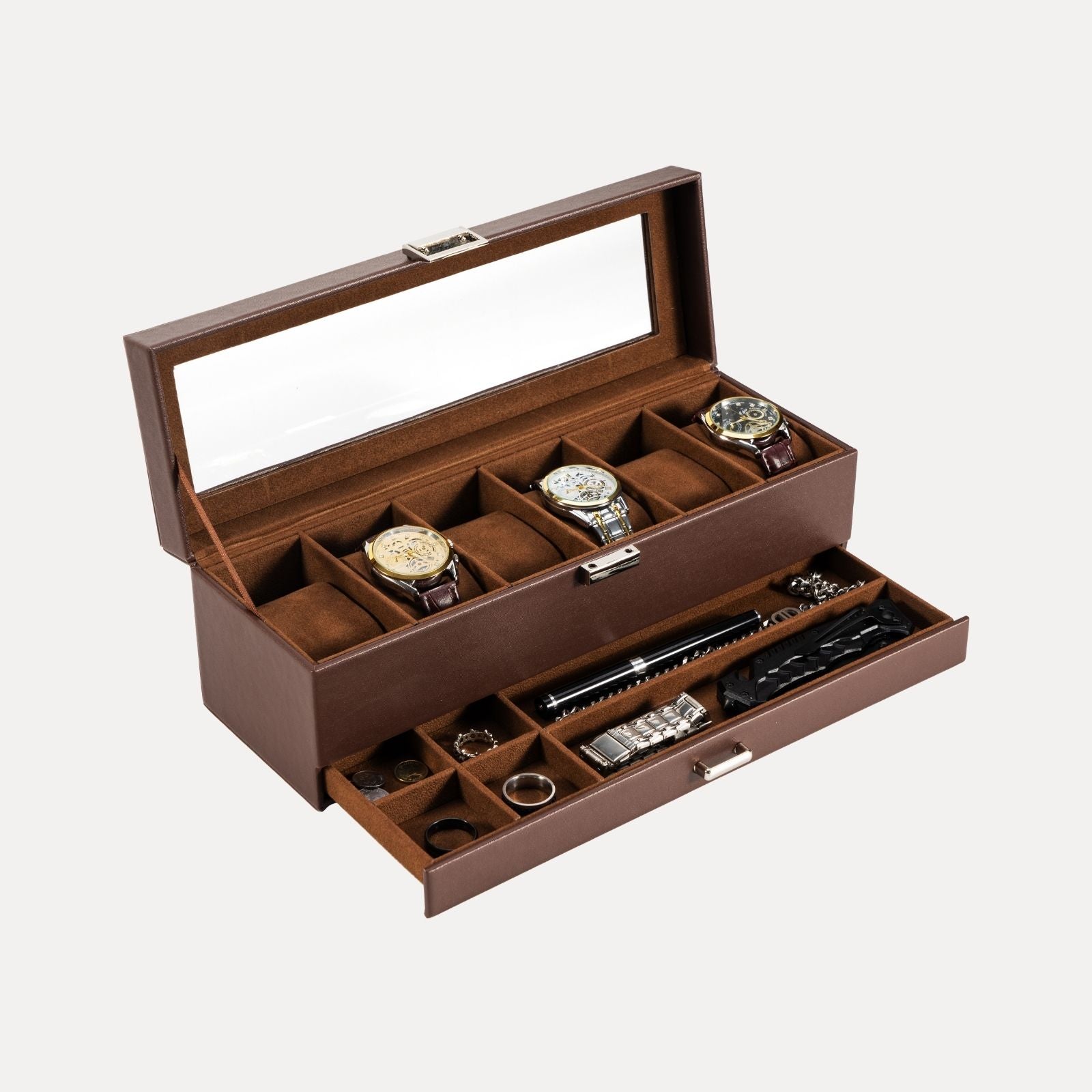 6 Slot 2-Layer Watch Display Case with Drawer