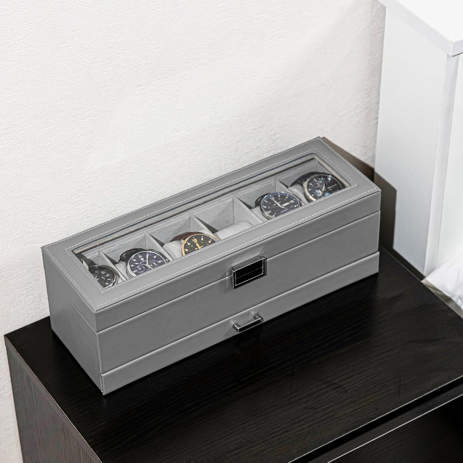 6 Slot 2-Layer Watch Display Case with Drawer