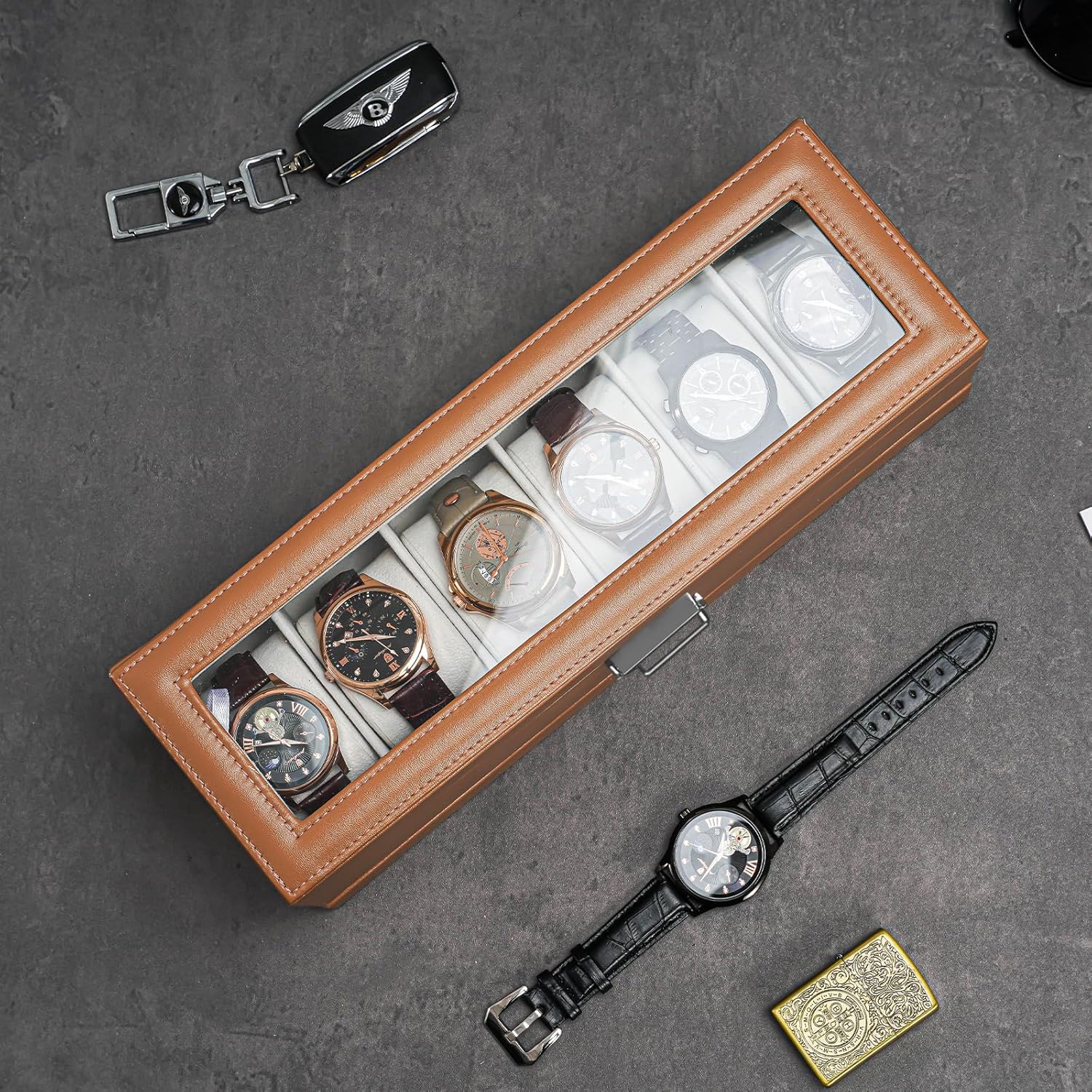 6 Slot 2-Layer Watch Display Case with Drawer