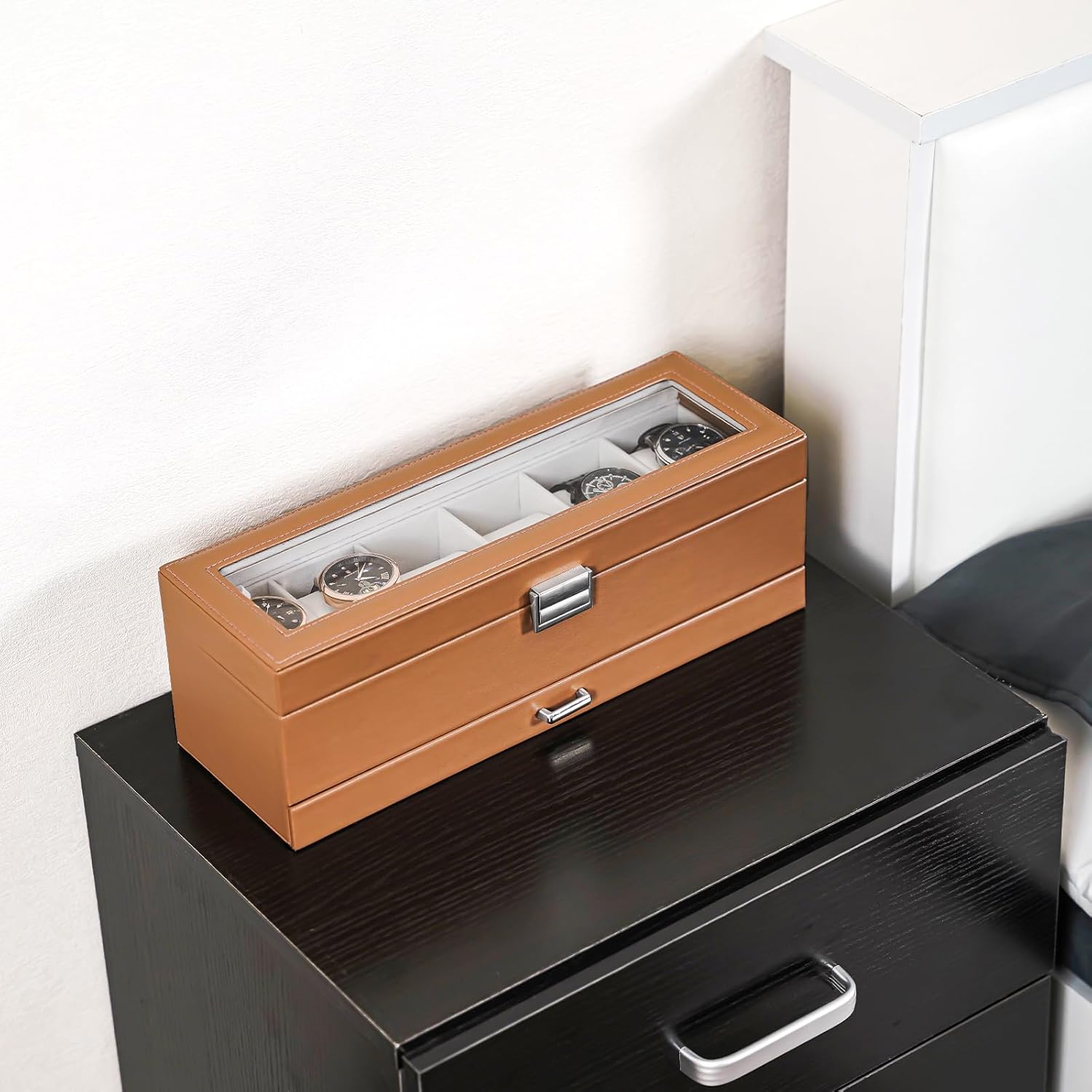 6 Slot 2-Layer Watch Display Case with Drawer