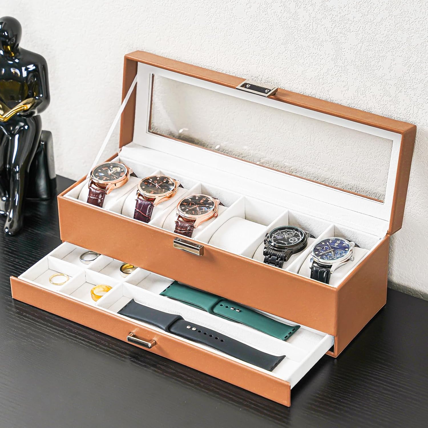 6 Slot 2-Layer Watch Display Case with Drawer