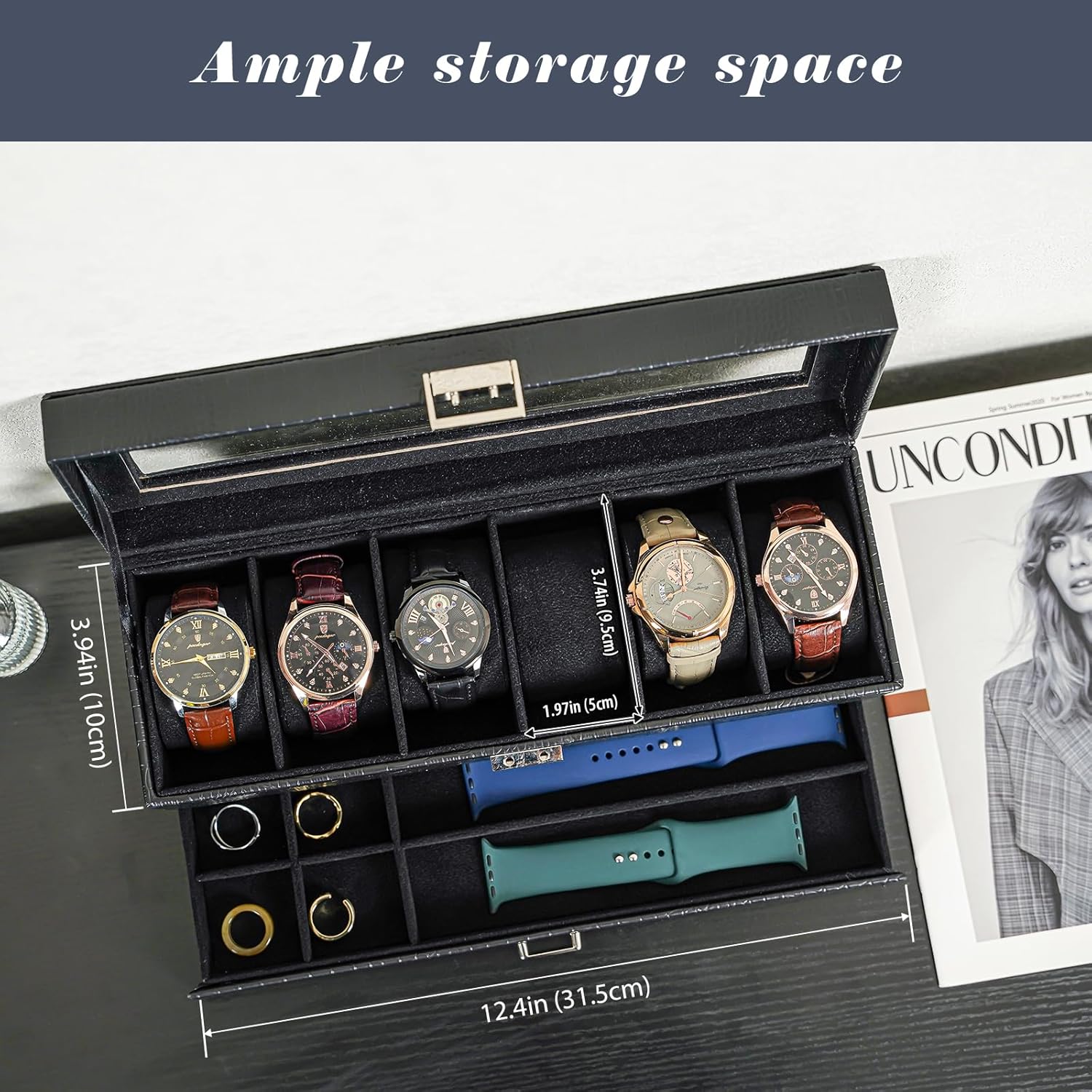 6 Slot 2-Layer Watch Display Case with Drawer