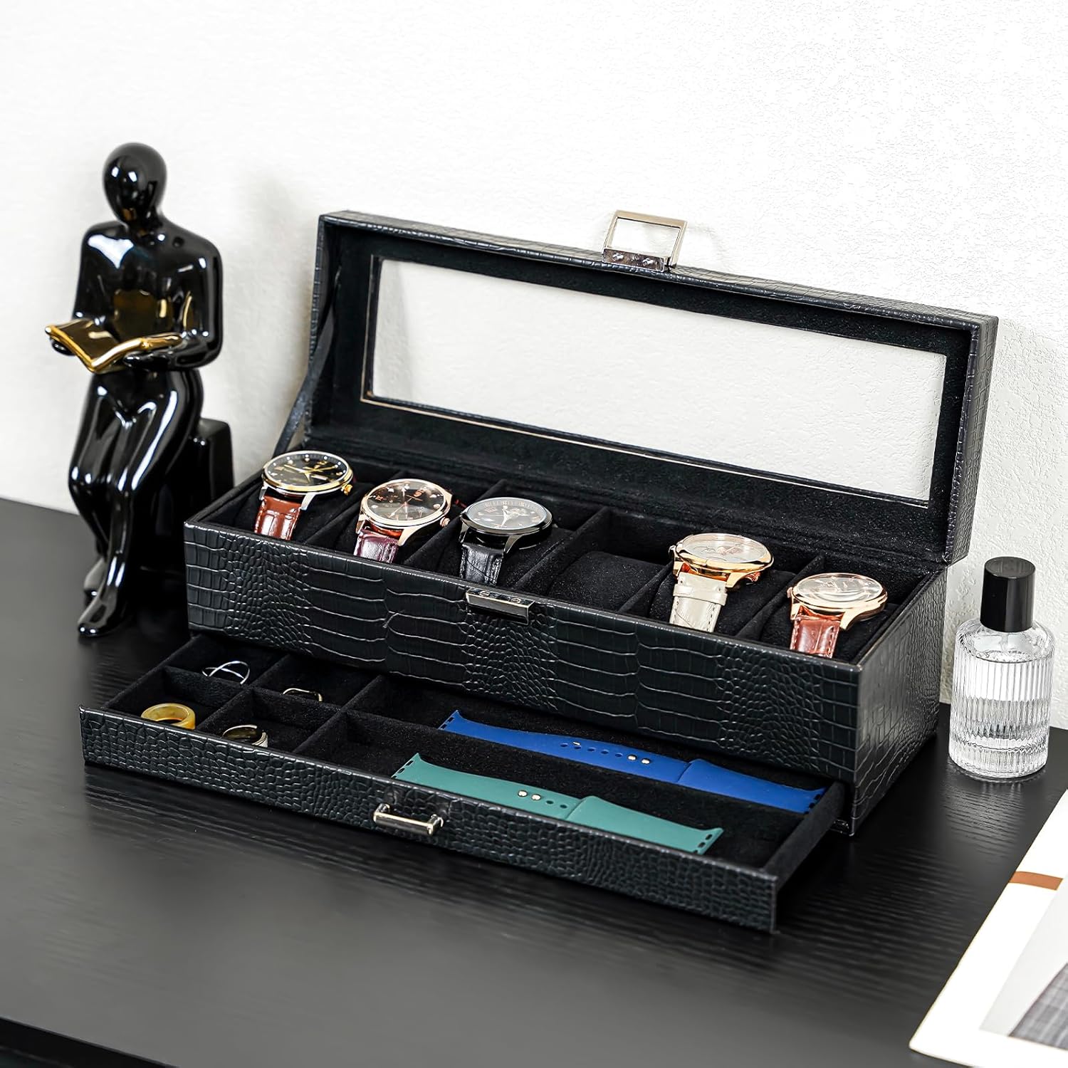 6 Slot 2-Layer Watch Display Case with Drawer