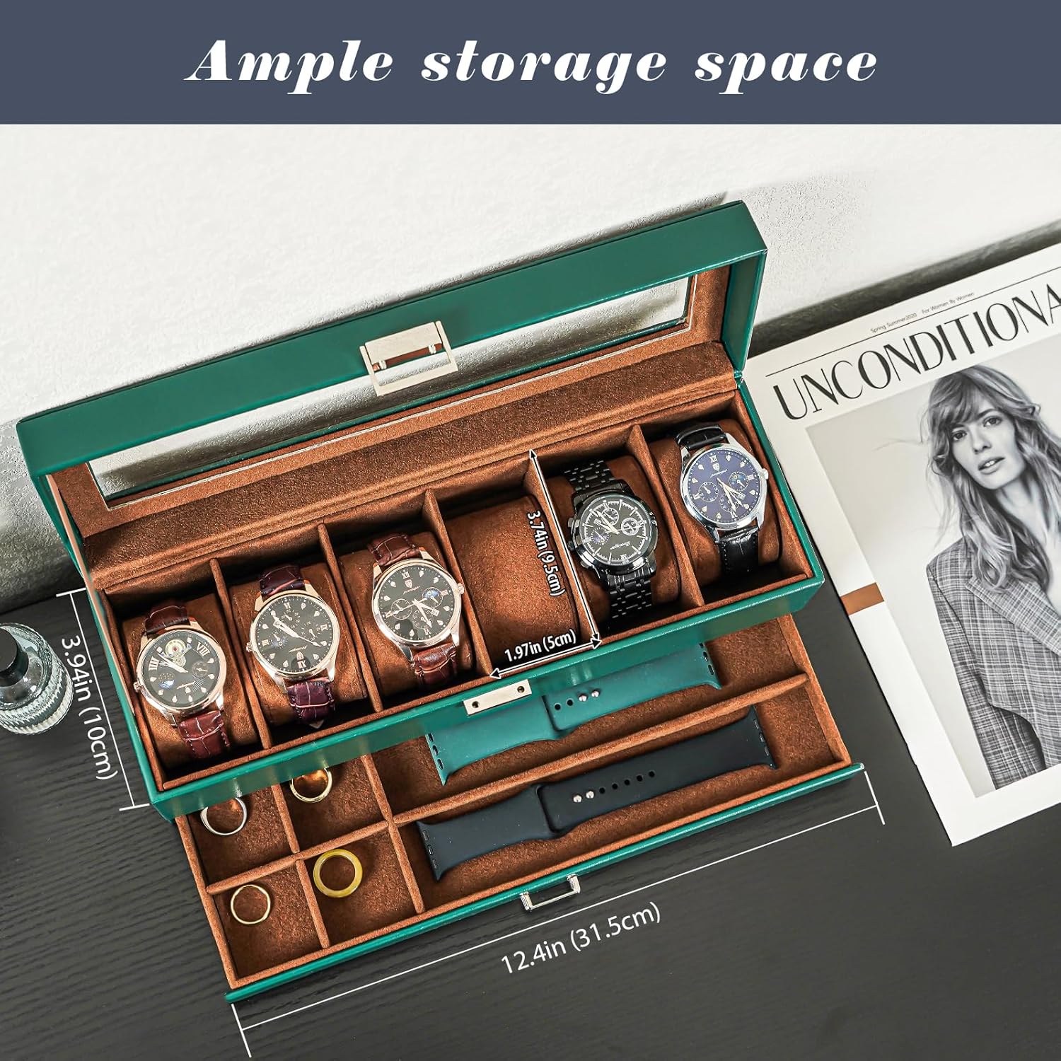 6 Slot 2-Layer Watch Display Case with Drawer