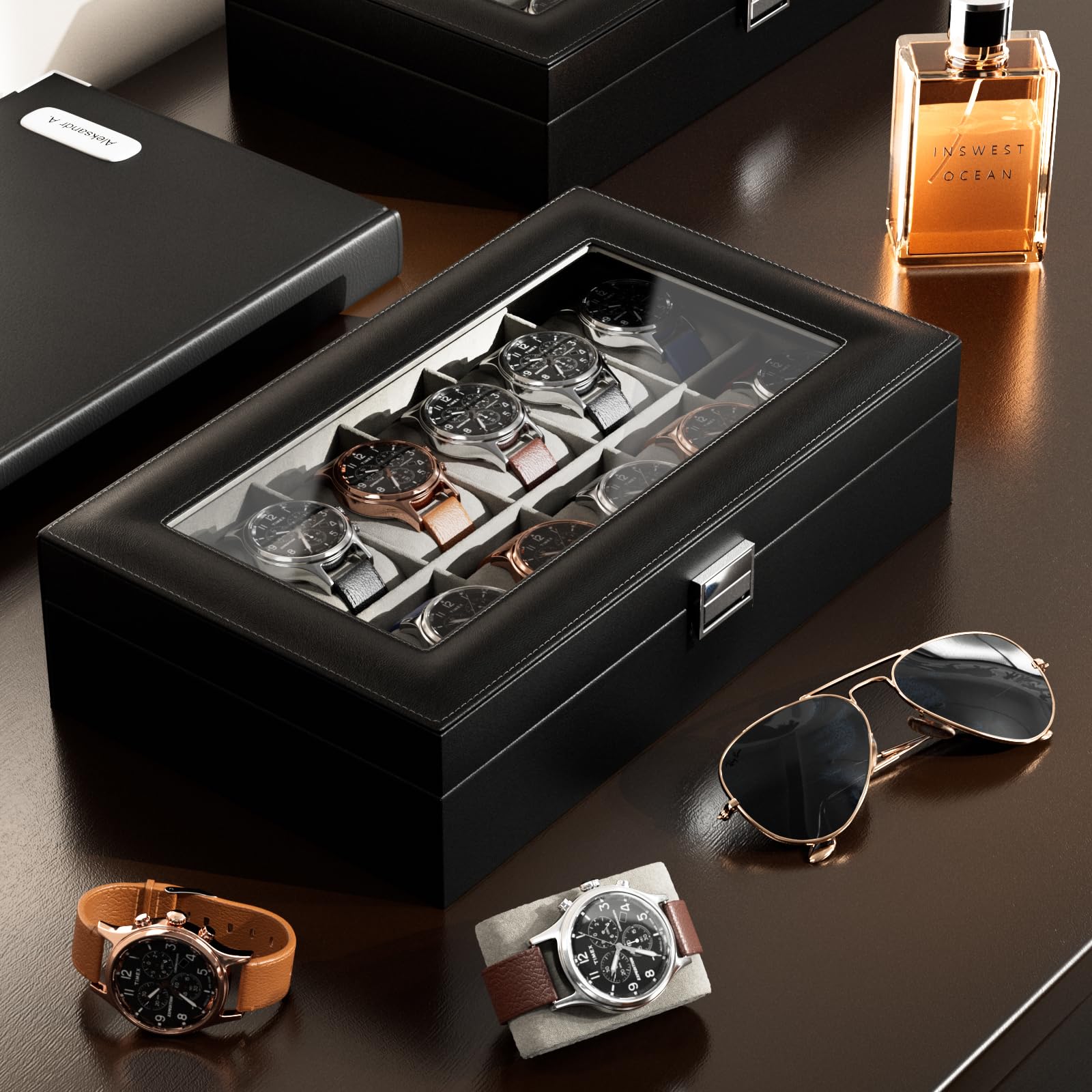 12-Slot Watch Box with Clear Display Window