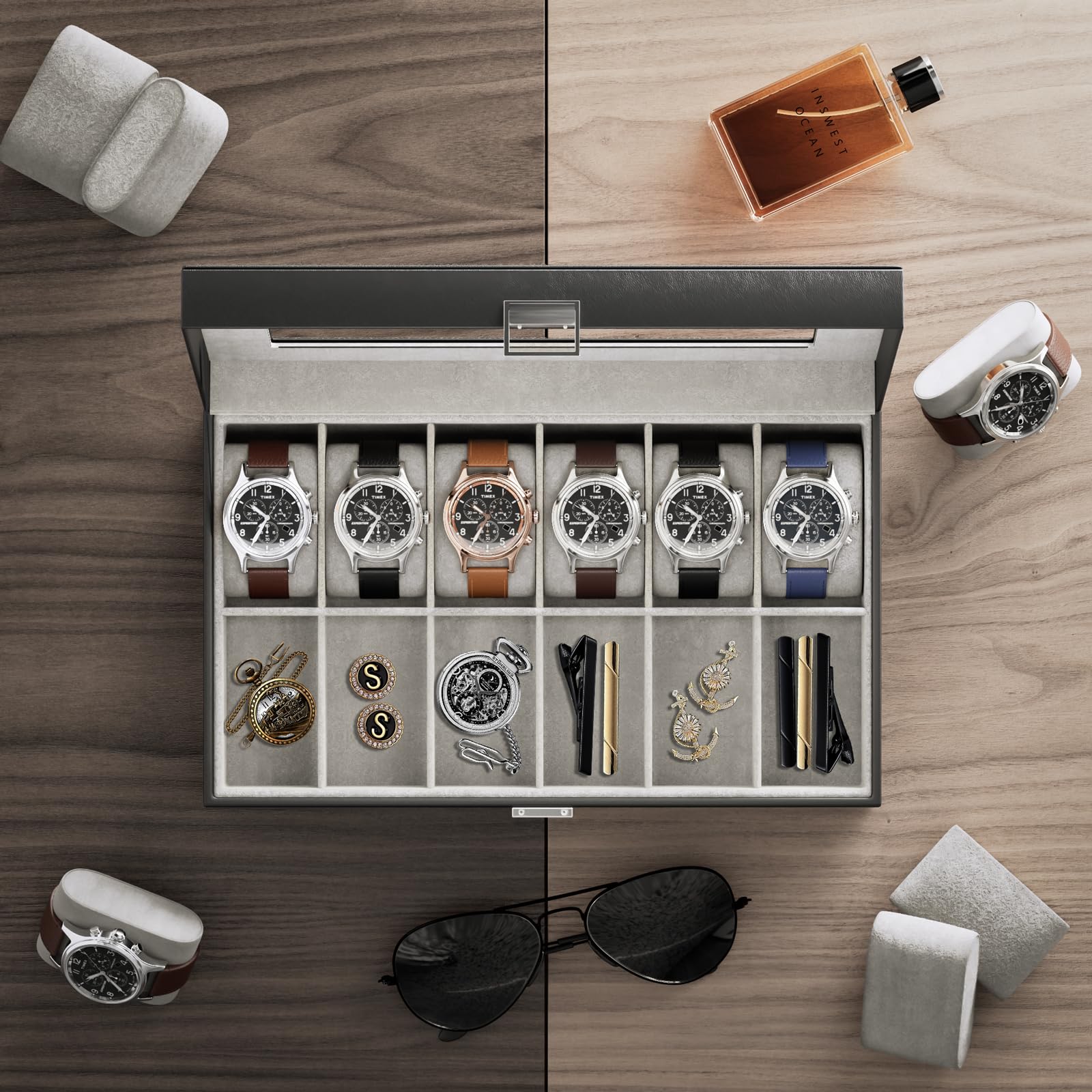 12-Slot Watch Box with Clear Display Window