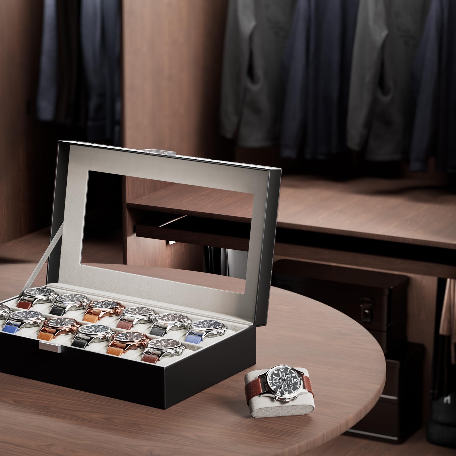 12-Slot Watch Box with Clear Display Window
