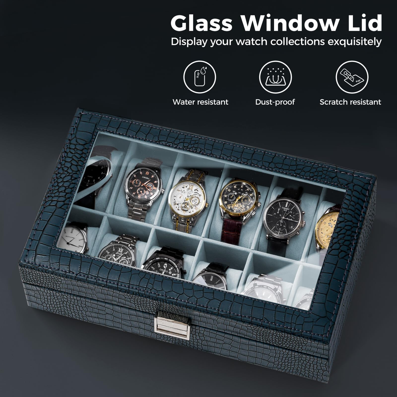 12-Slot Watch Box with Clear Display Window