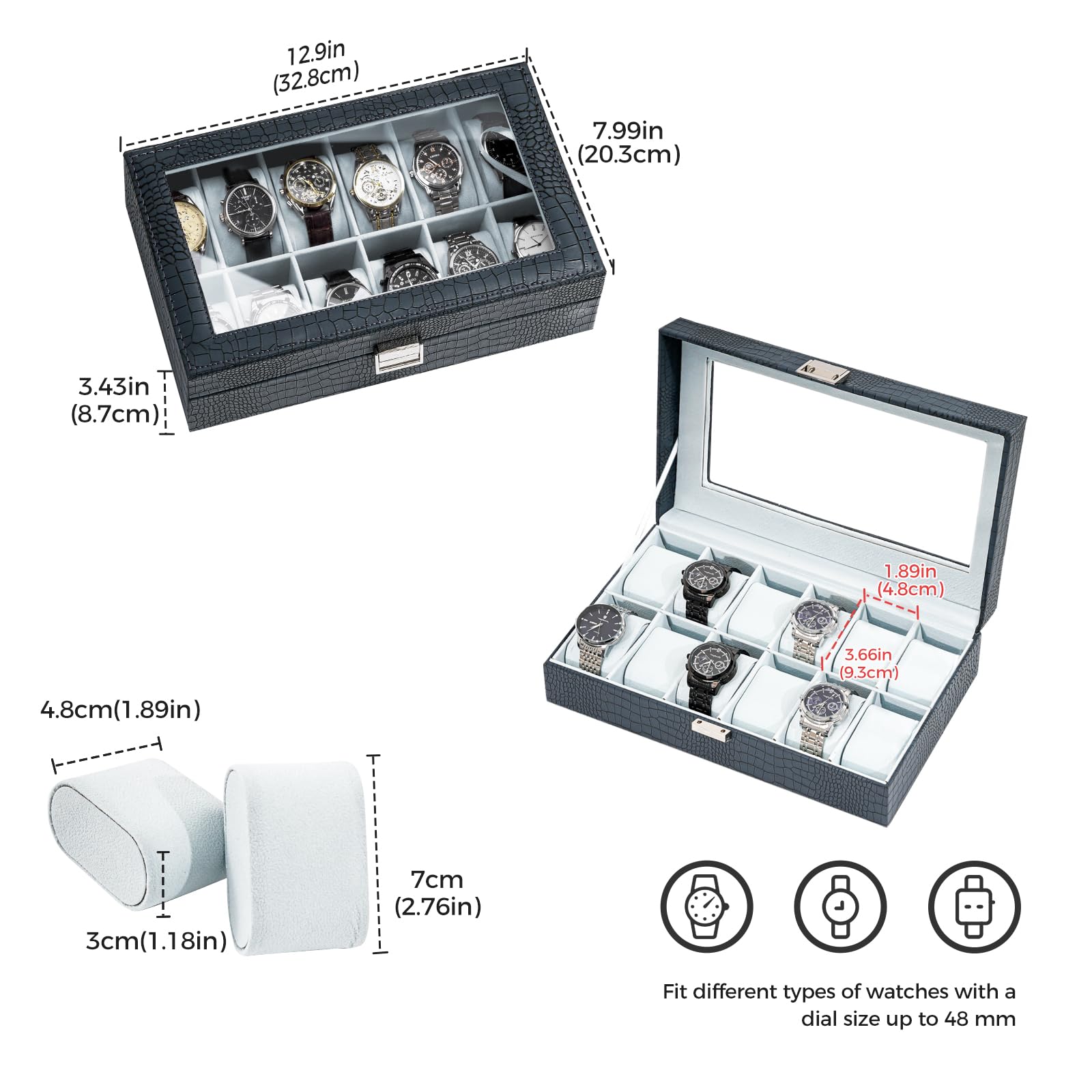12-Slot Watch Box with Clear Display Window