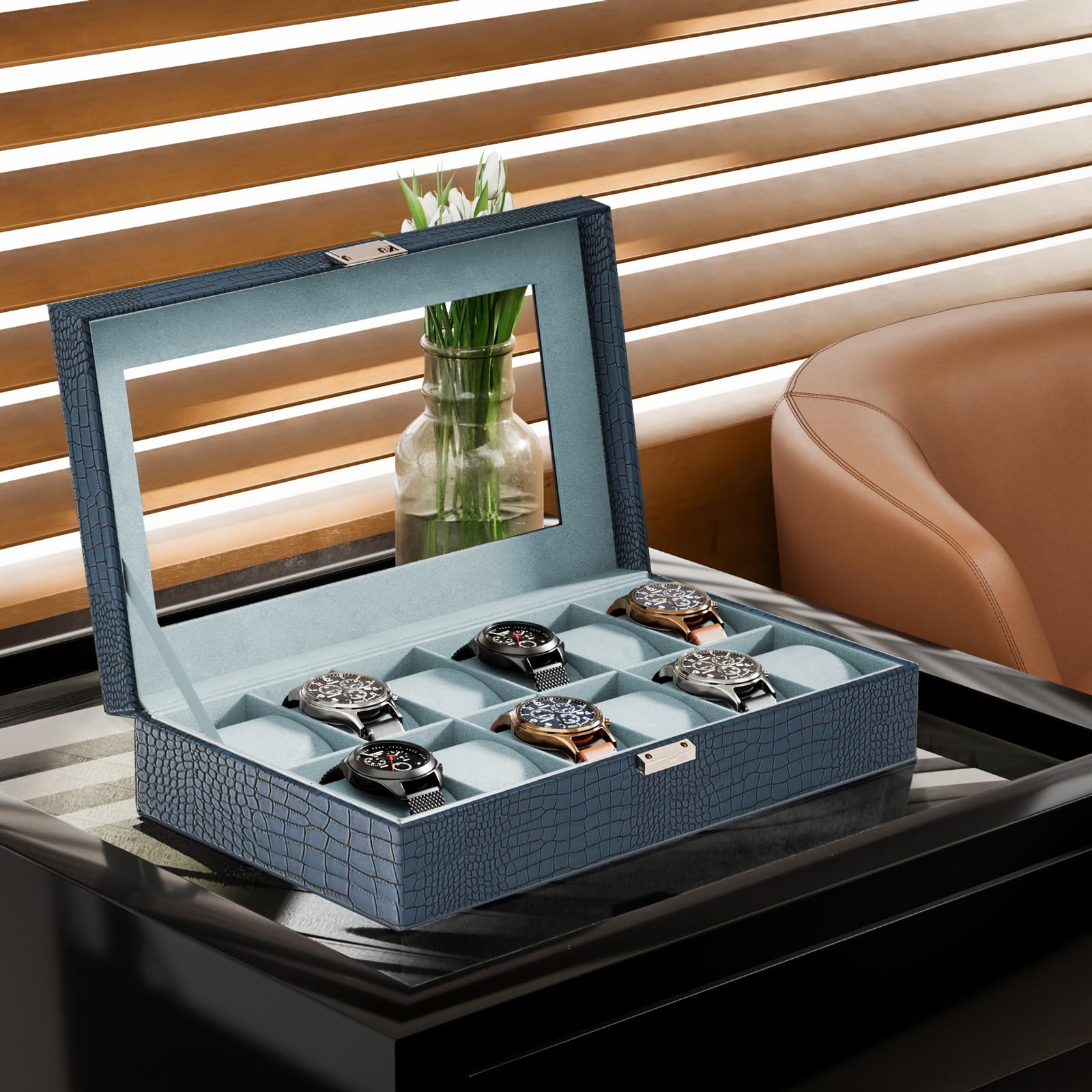 12-Slot Watch Box with Clear Display Window