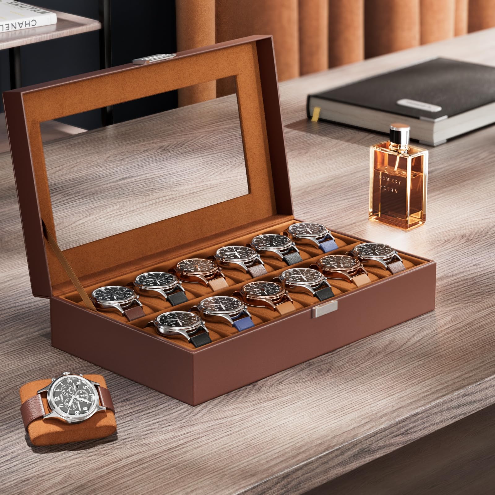 12-Slot Watch Box with Clear Display Window