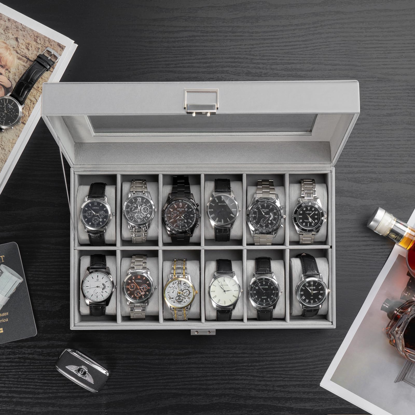 12-Slot Watch Box with Clear Display Window