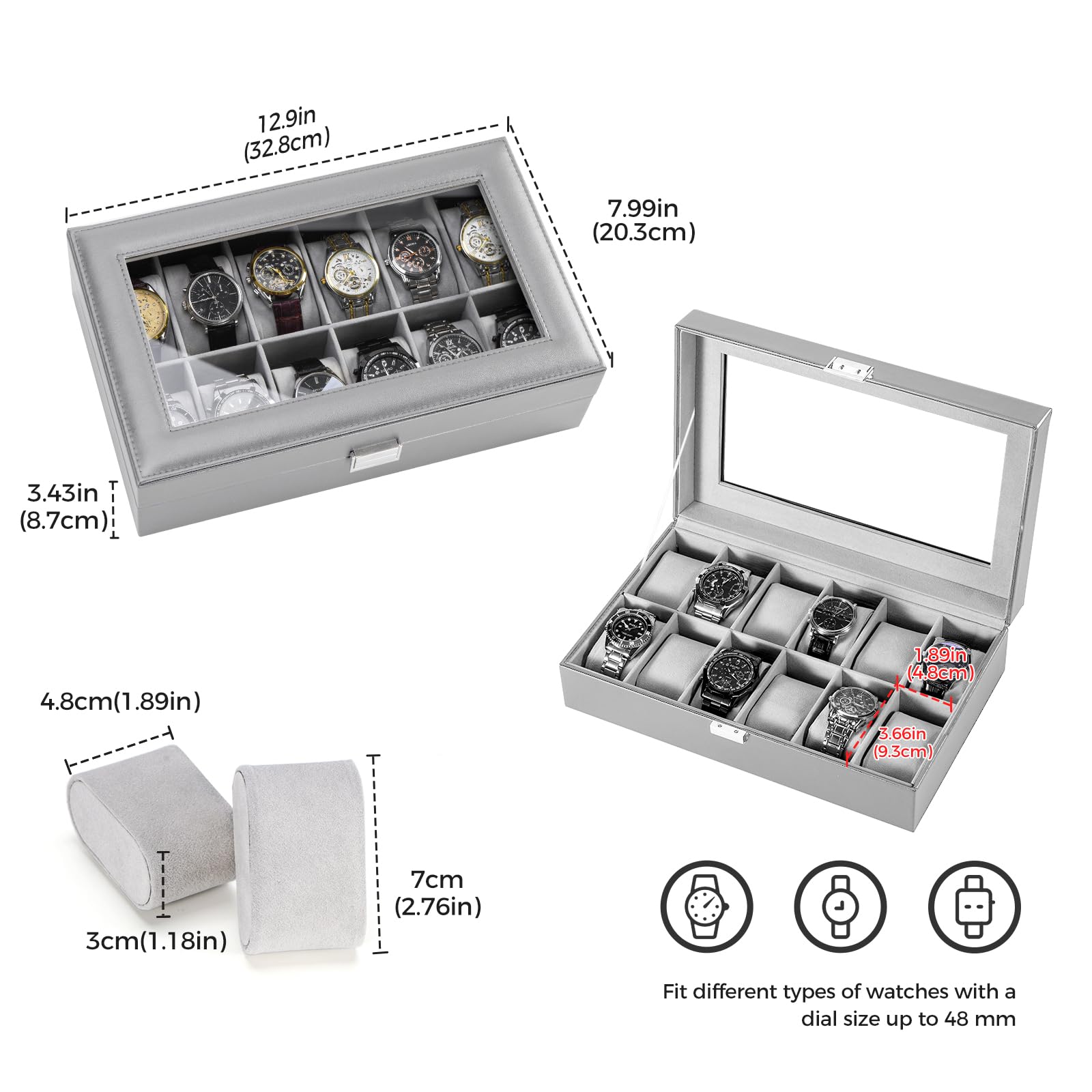 12-Slot Watch Box with Clear Display Window