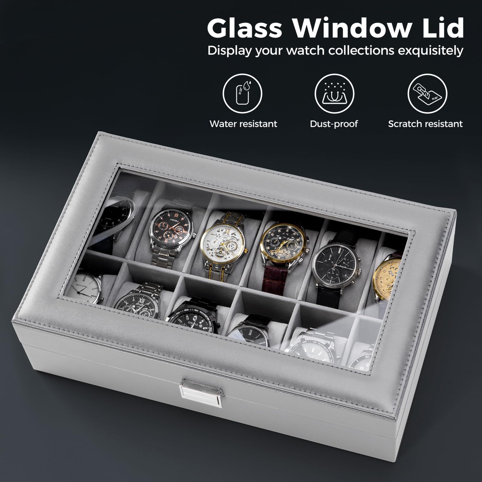 12-Slot Watch Box with Clear Display Window