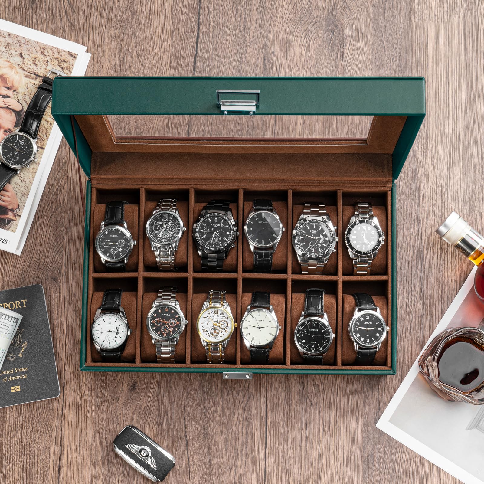 12-Slot Watch Box with Clear Display Window